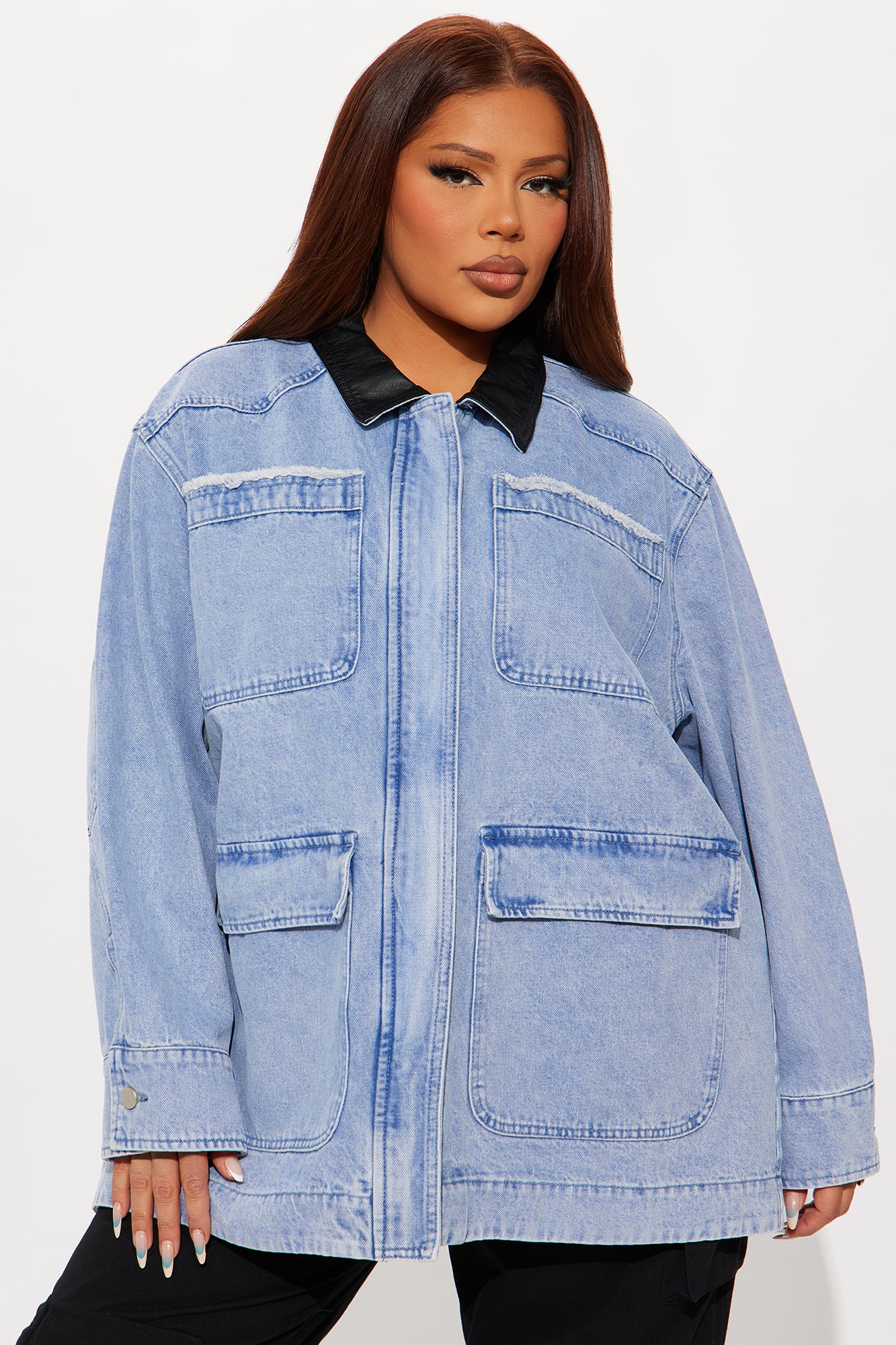 Bare Minimum Oversized Denim Barn Jacket - Medium Wash - Image 7