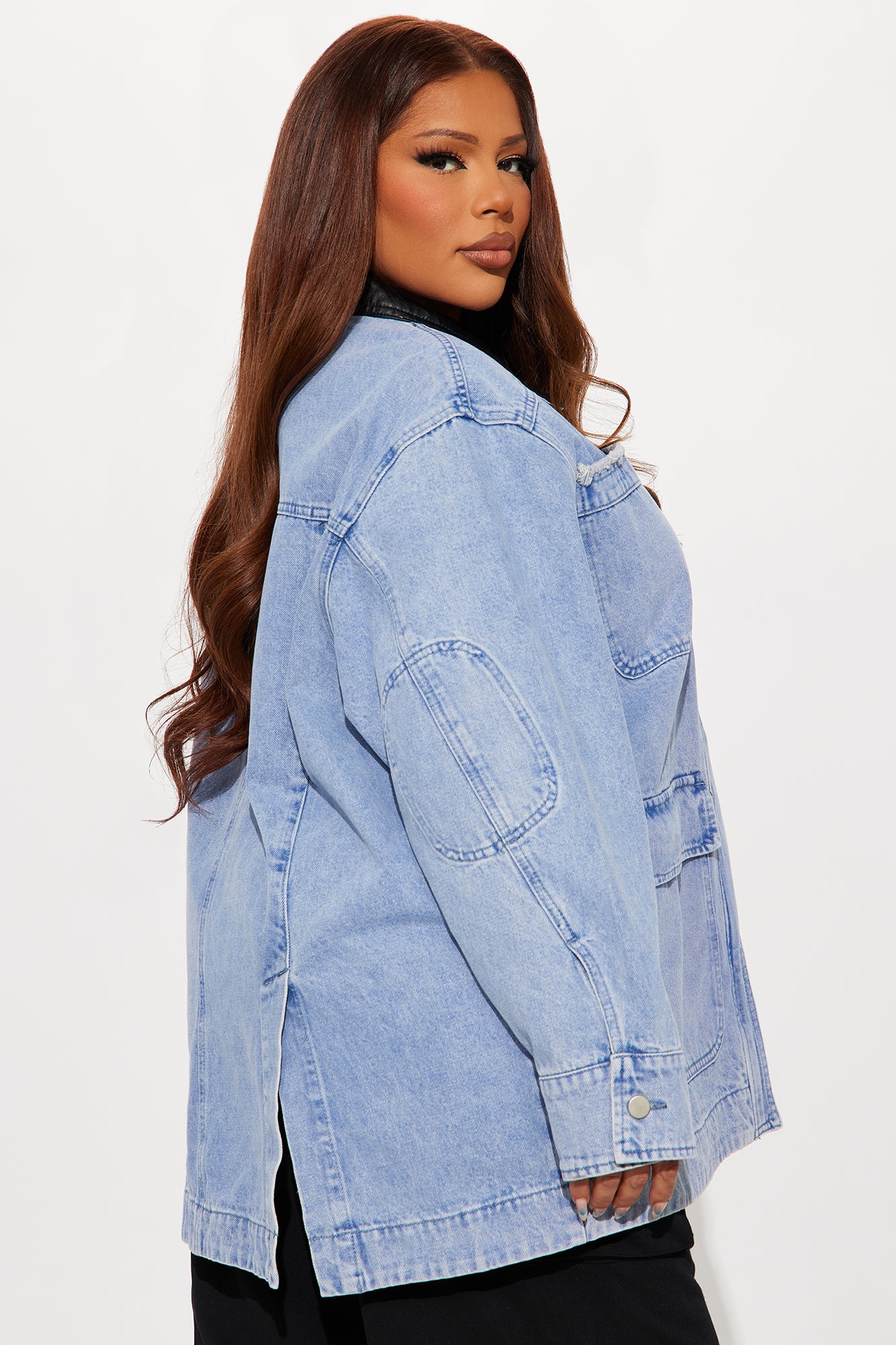 Bare Minimum Oversized Denim Barn Jacket - Medium Wash - Image 8
