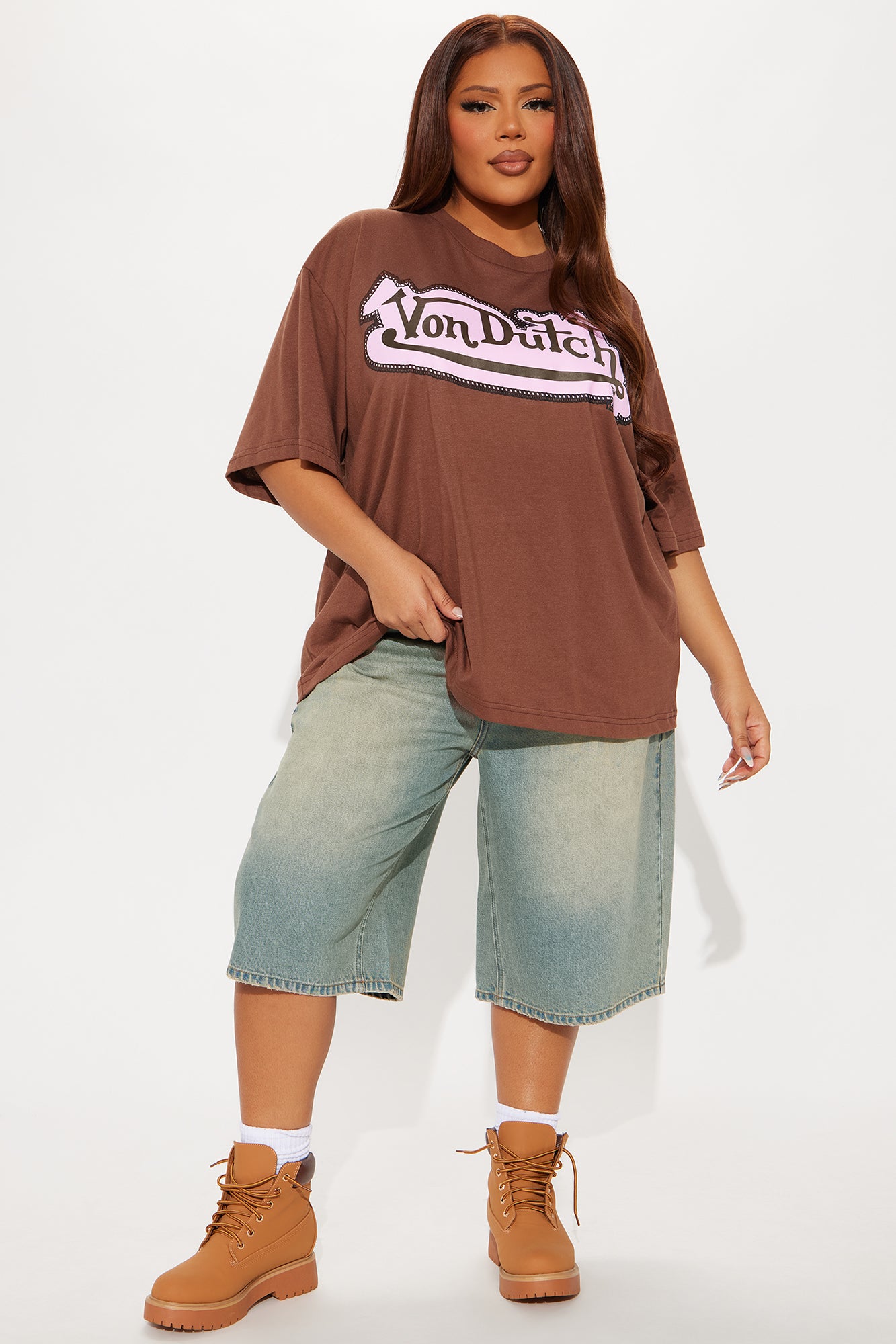 Von Dutch Embroidery Oversized Tee - Brown - Image 5