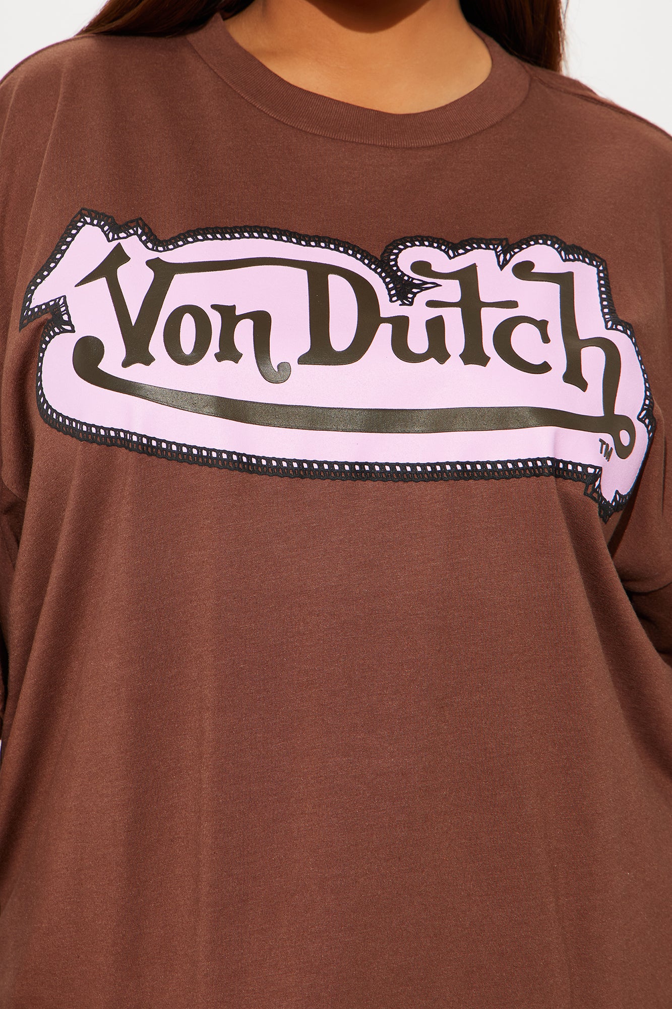 Von Dutch Embroidery Oversized Tee - Brown - Image 6