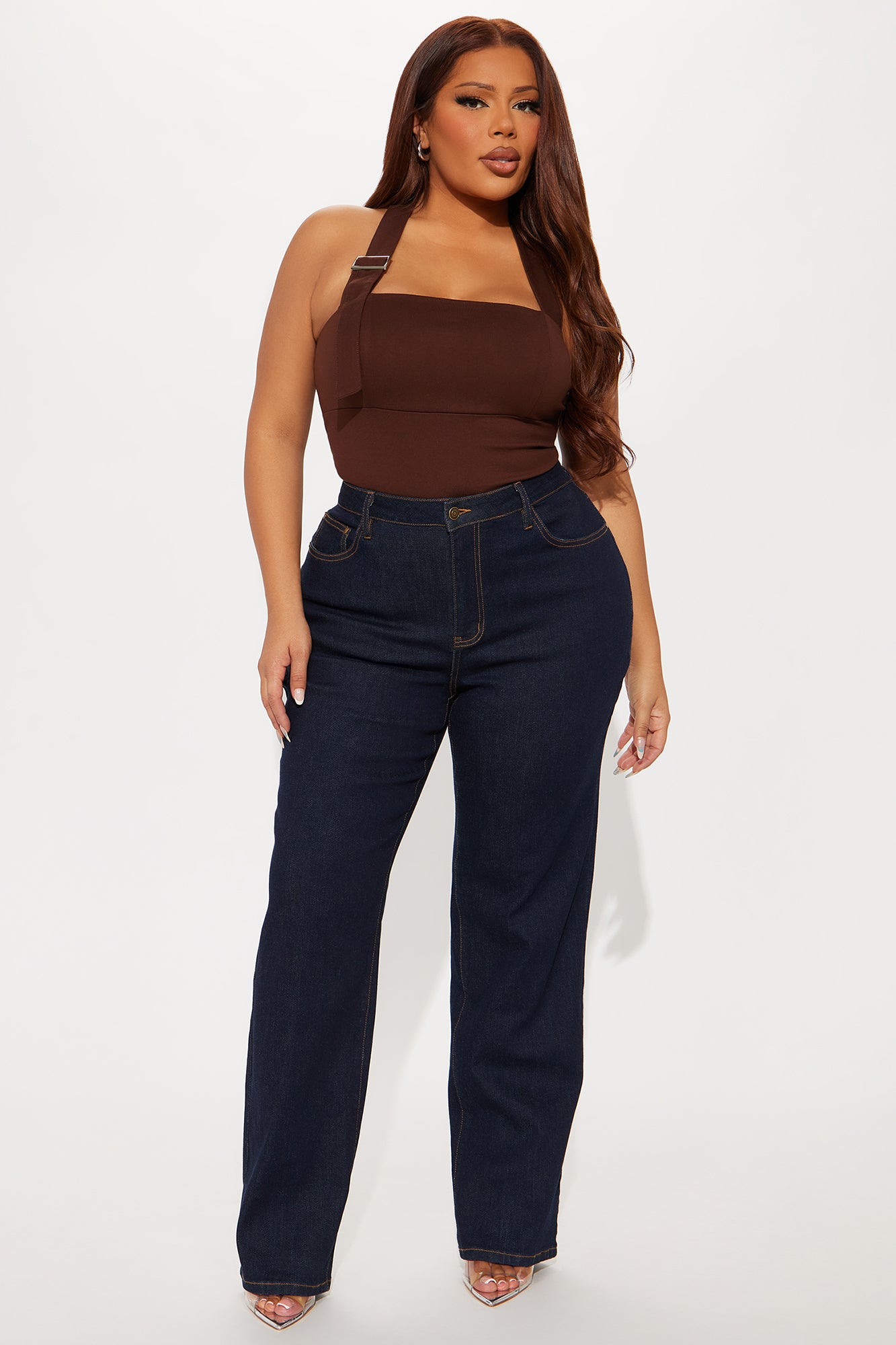 In The Mix Halter Ponte Bodysuit - Brown - Image 6
