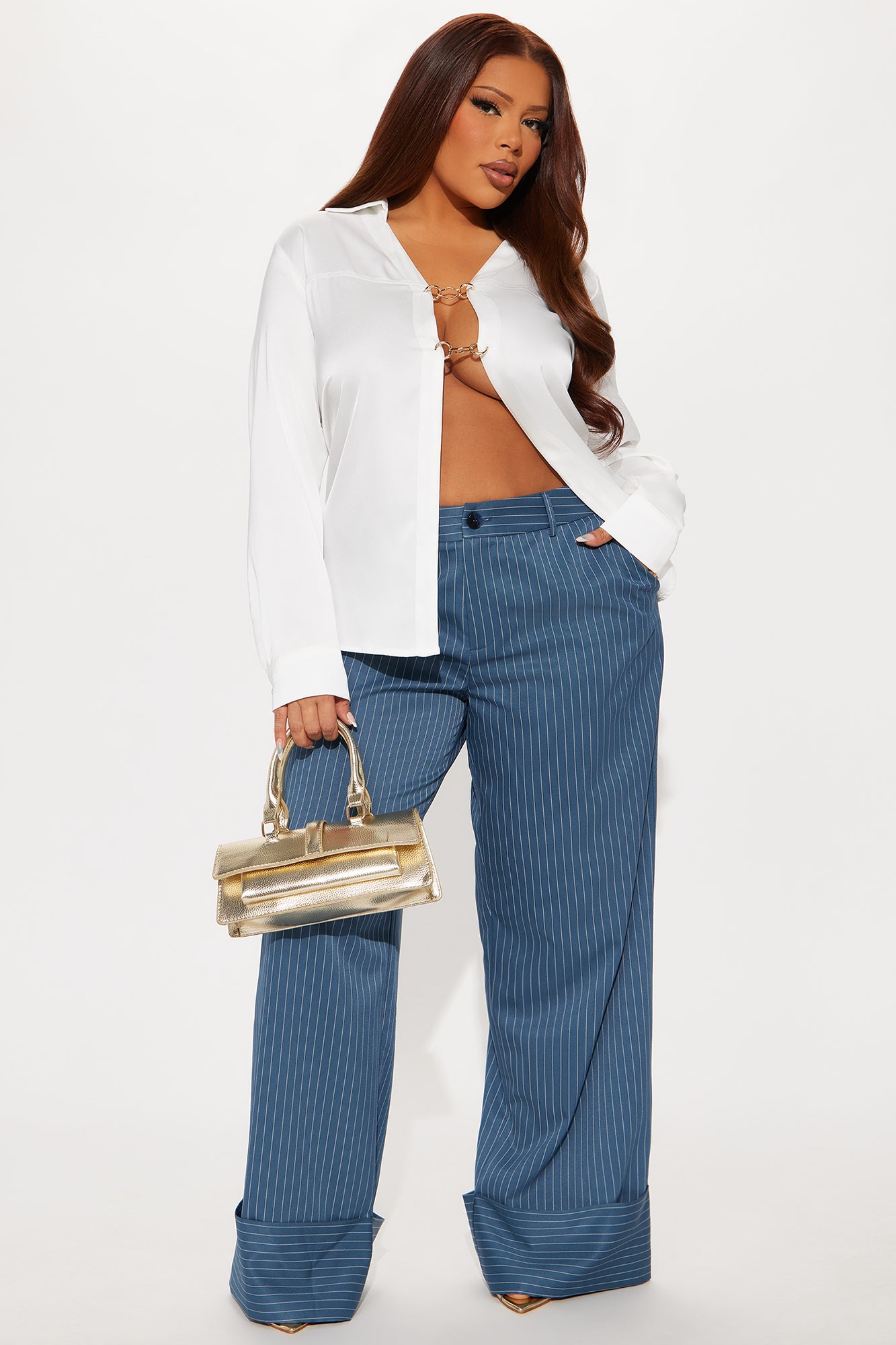 On A Tight Schedule Pinstripe Cuffed Trouser Pant - Blue - Image 4