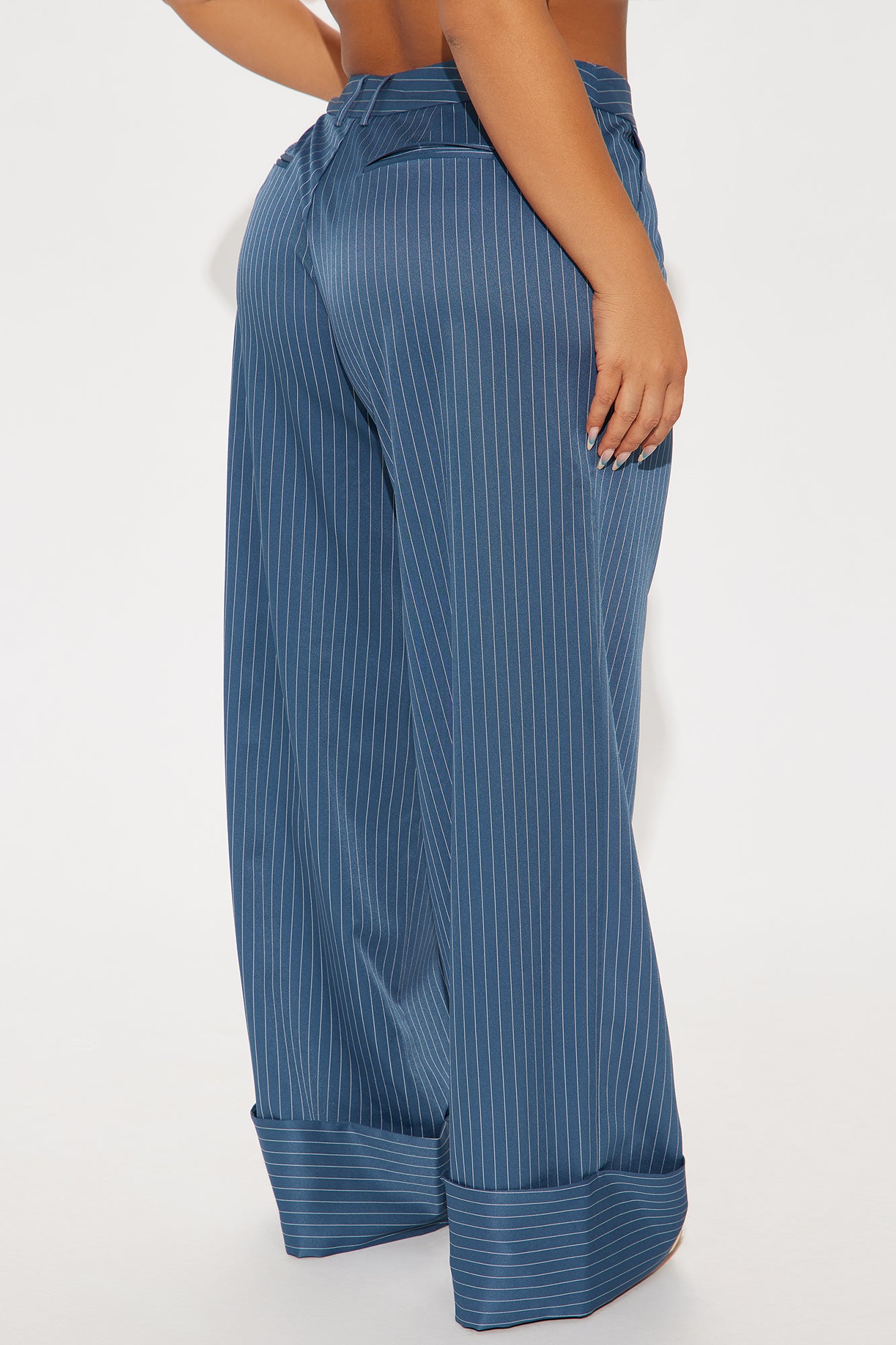 On A Tight Schedule Pinstripe Cuffed Trouser Pant - Blue - Image 6