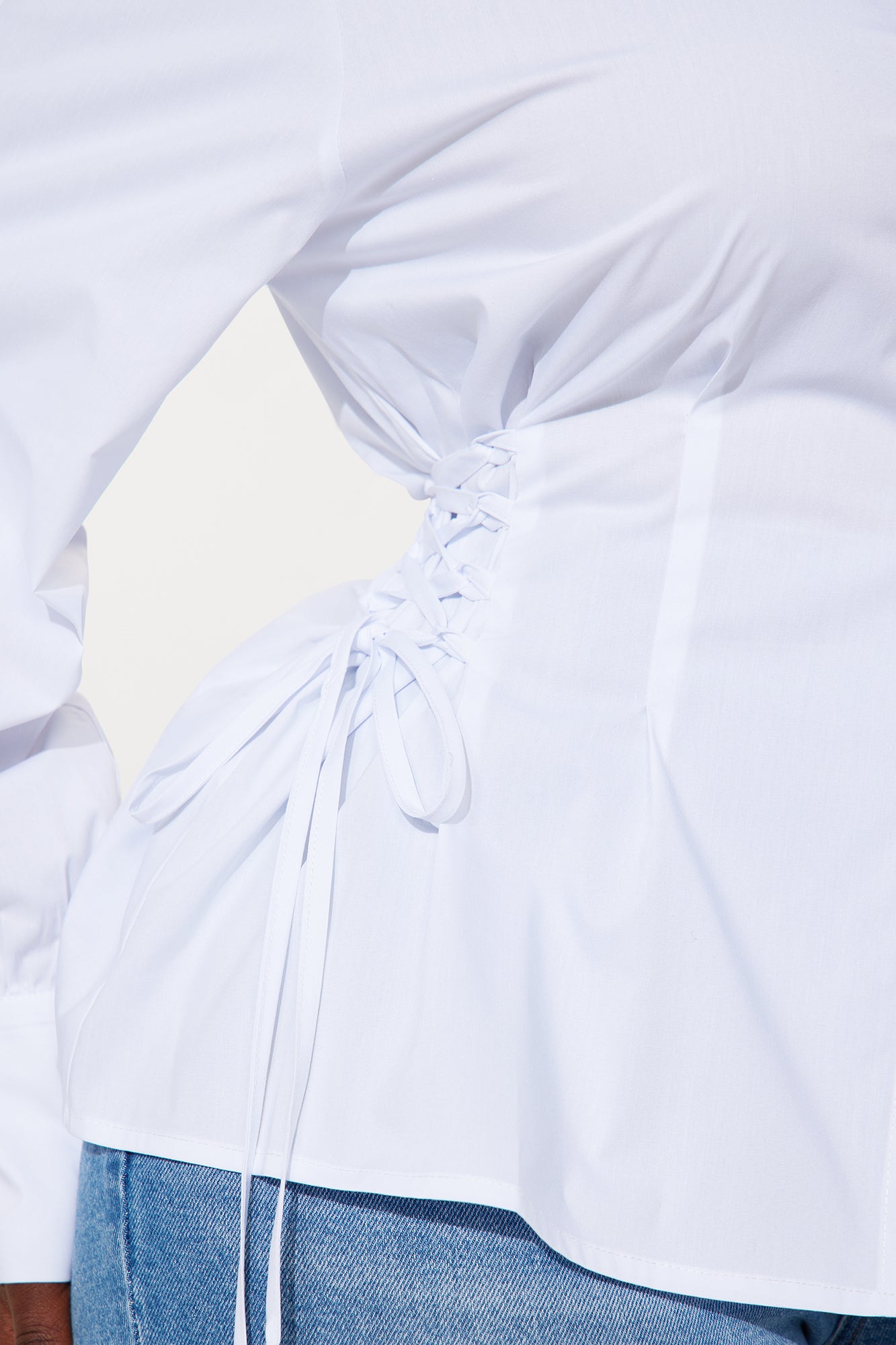 Back To Back Lace Up Poplin Shirt - White - Image 6
