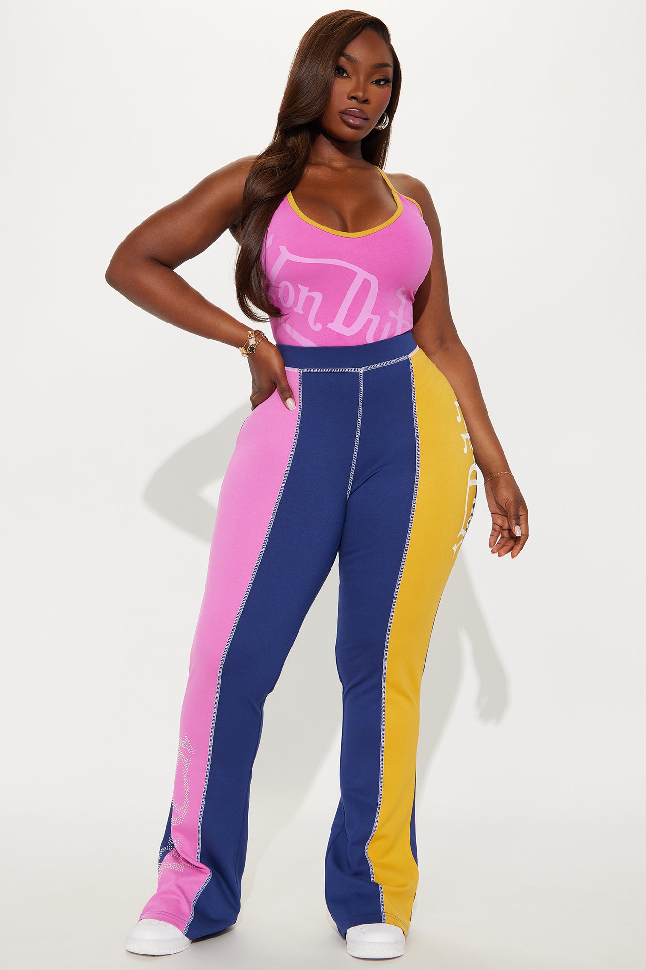 Von Dutch Rhinestone Contrast Flared Pant - Pink/combo - Image 5