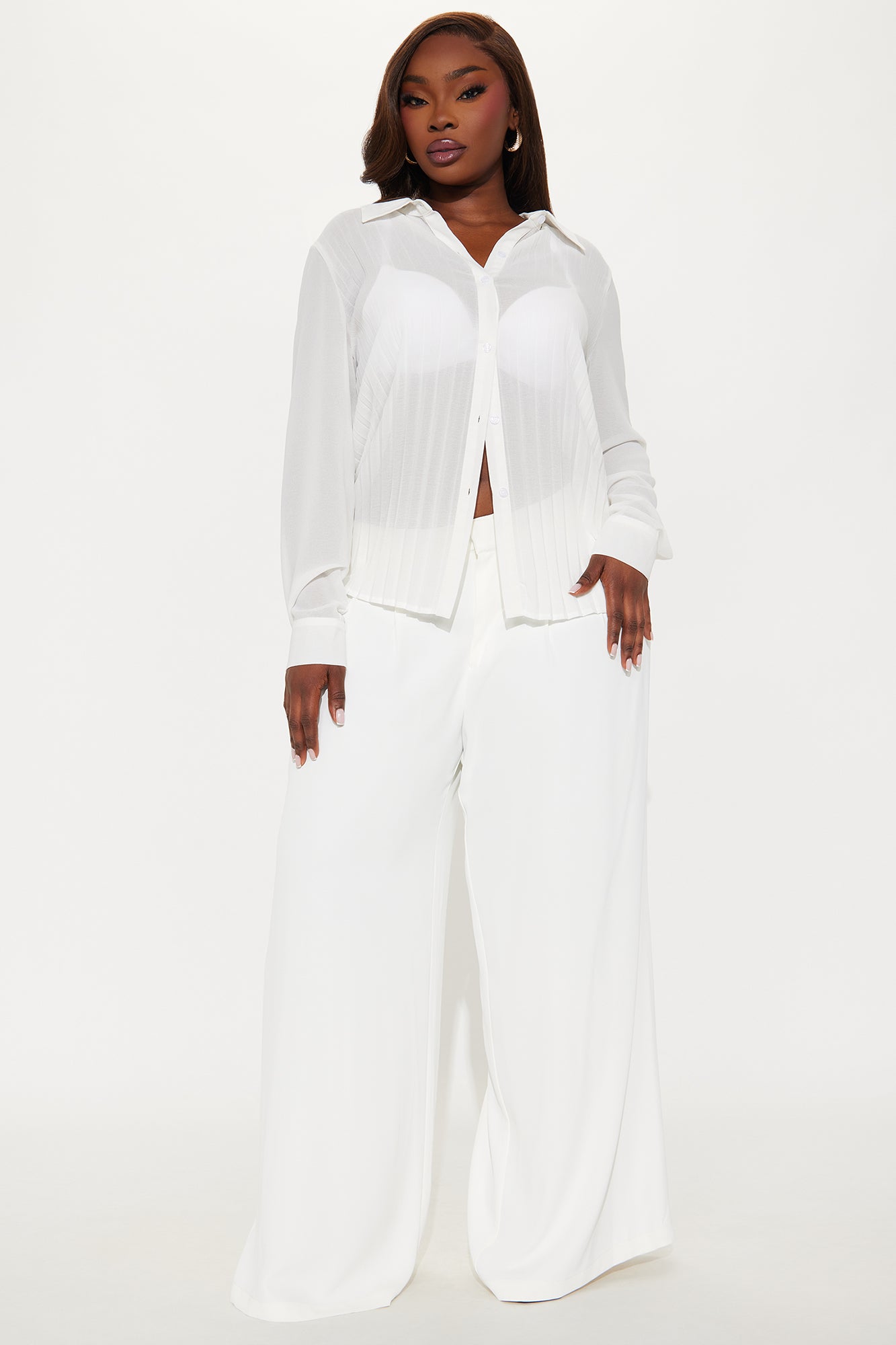 Royal Romance Pleated Chiffon Shirt - White - Image 5