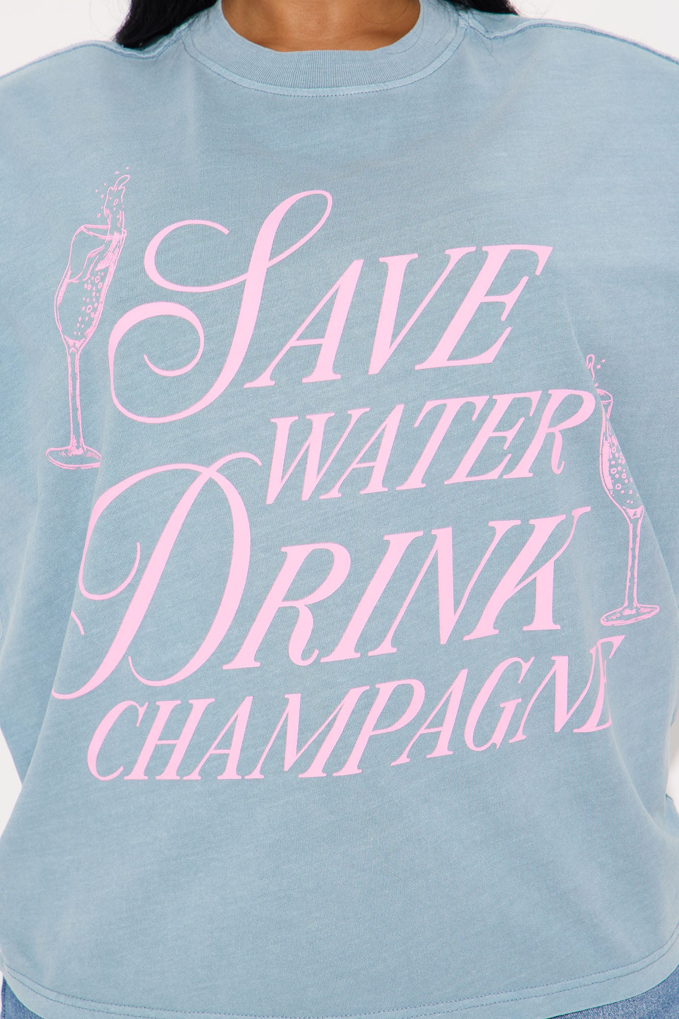 Save Water Drink Champagne Washed Tee - Indigo - Image 3