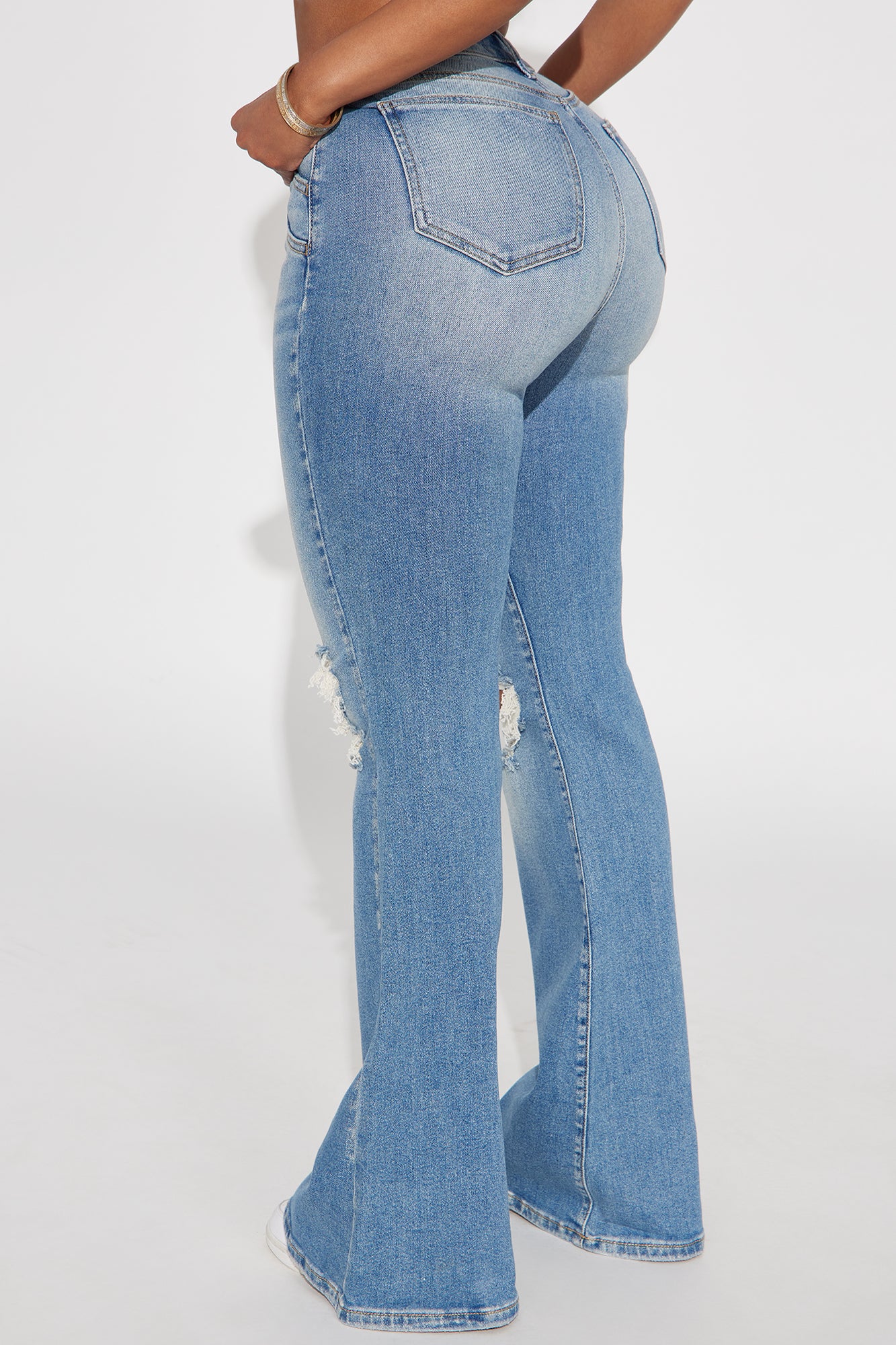 Latest Scoop Ripped High Rise Flare Jeans - Medium Wash - Image 3