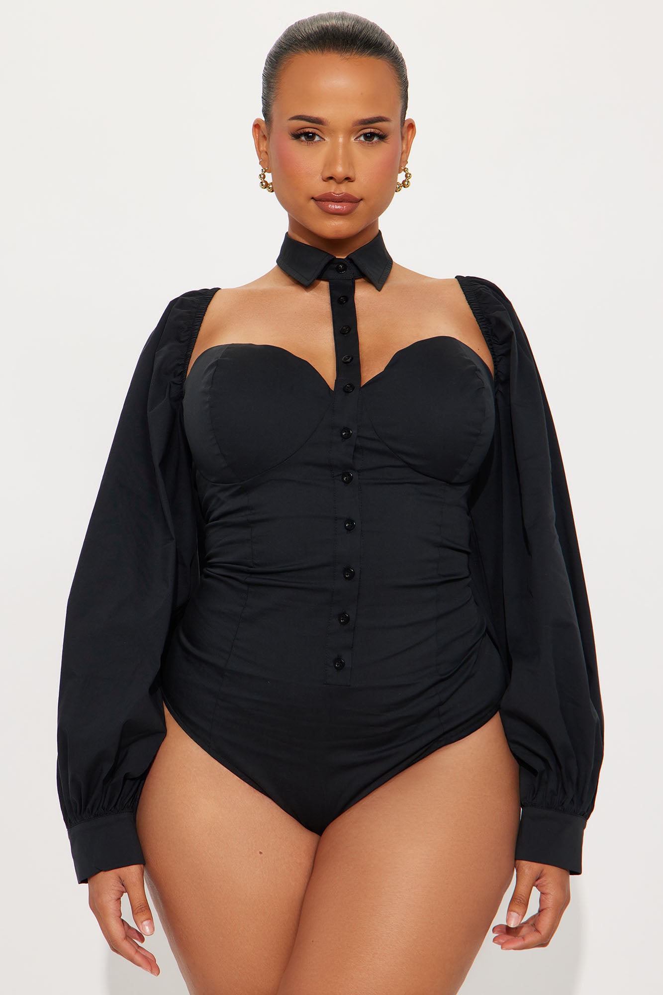 Down To Business Poplin Bodysuit - Black - Image 5