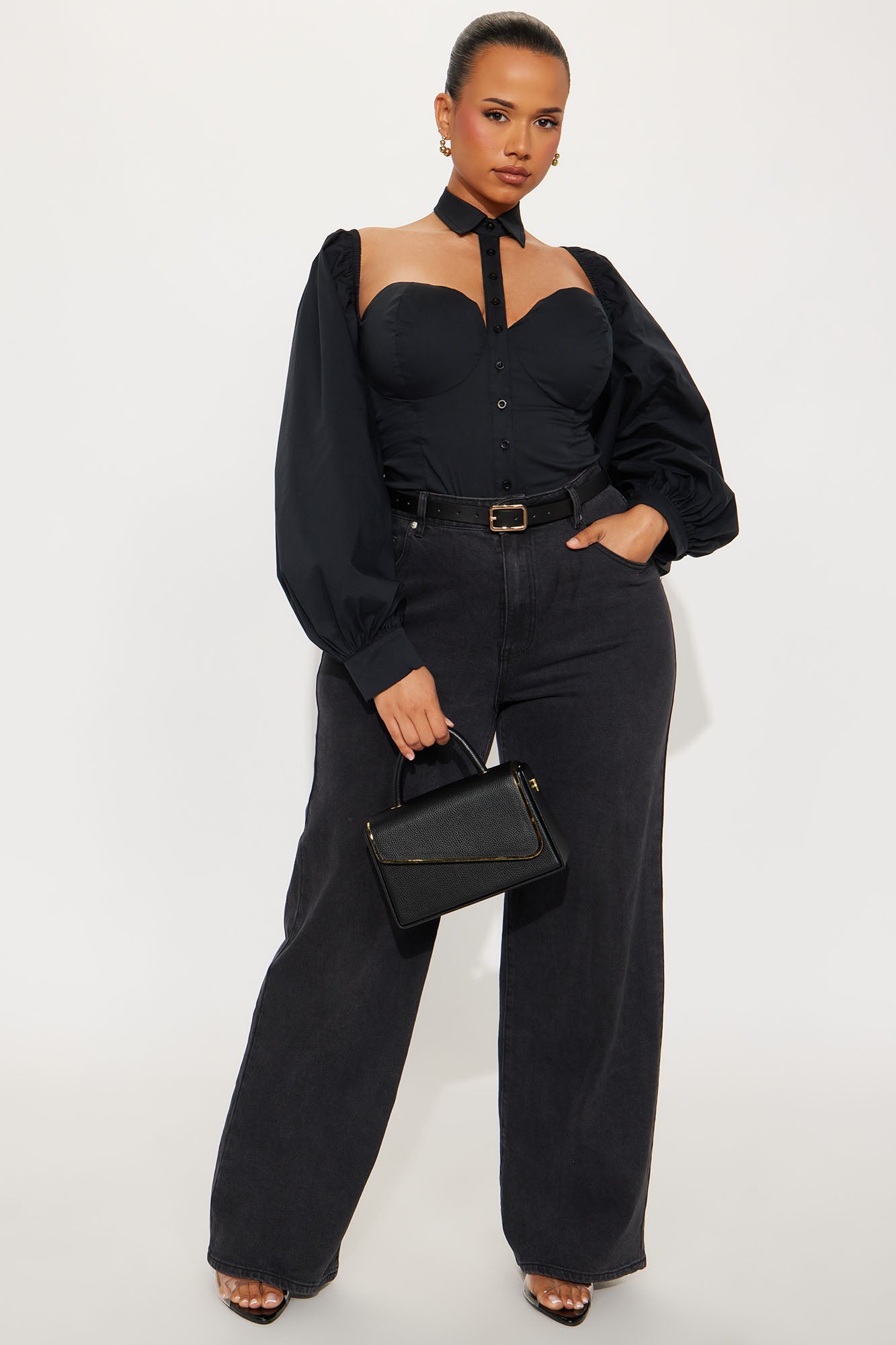 Down To Business Poplin Bodysuit - Black - Image 6