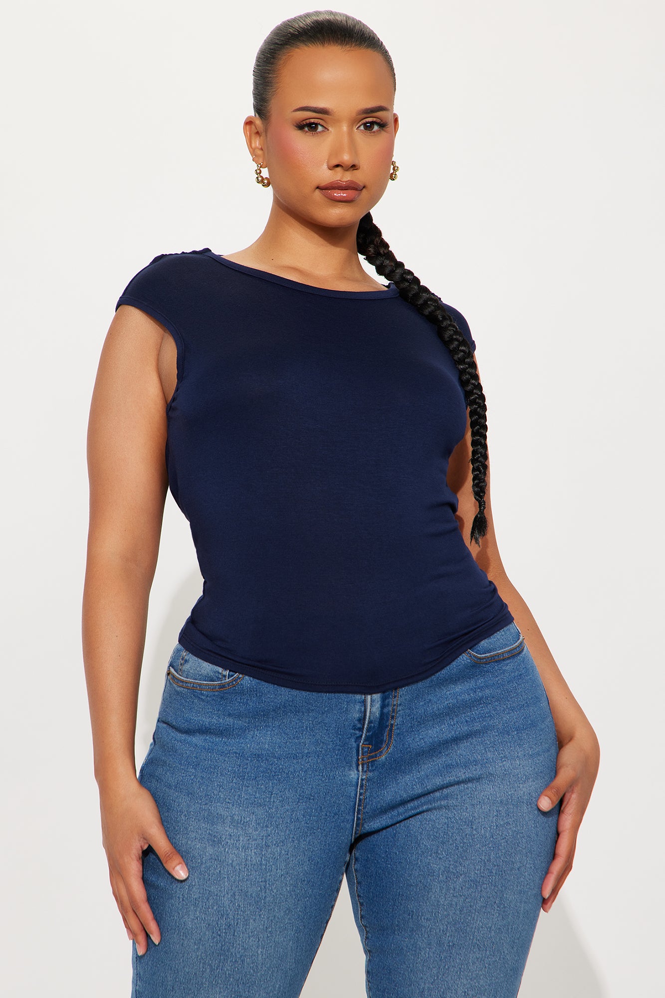 Itzel High Neck Cut Out Top - Navy - Image 4