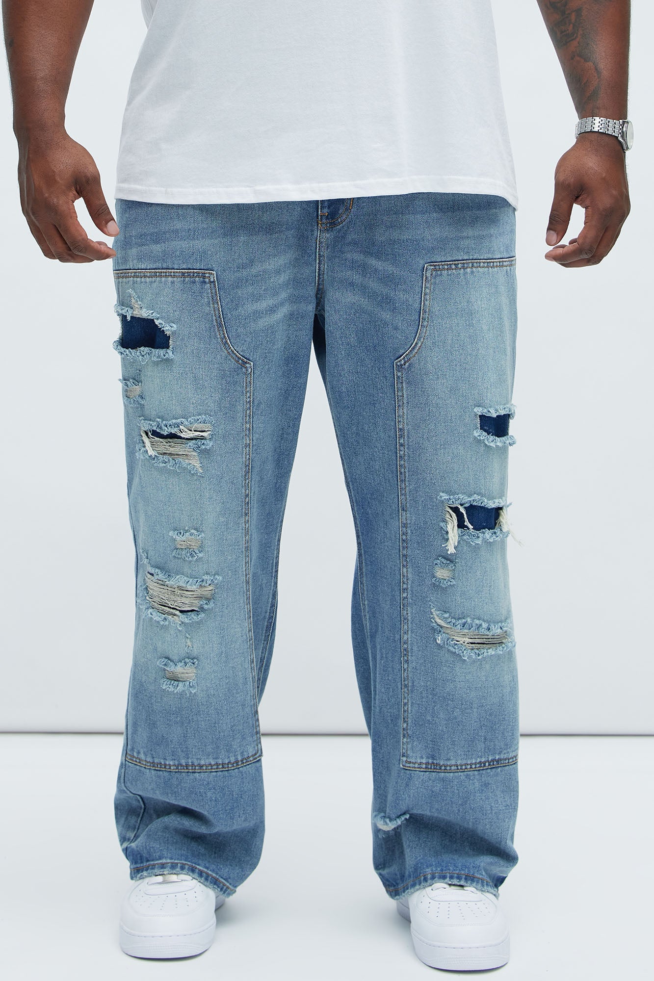 Bore Distressed Carpenter Straight Jeans - Blue Wash - Image 6