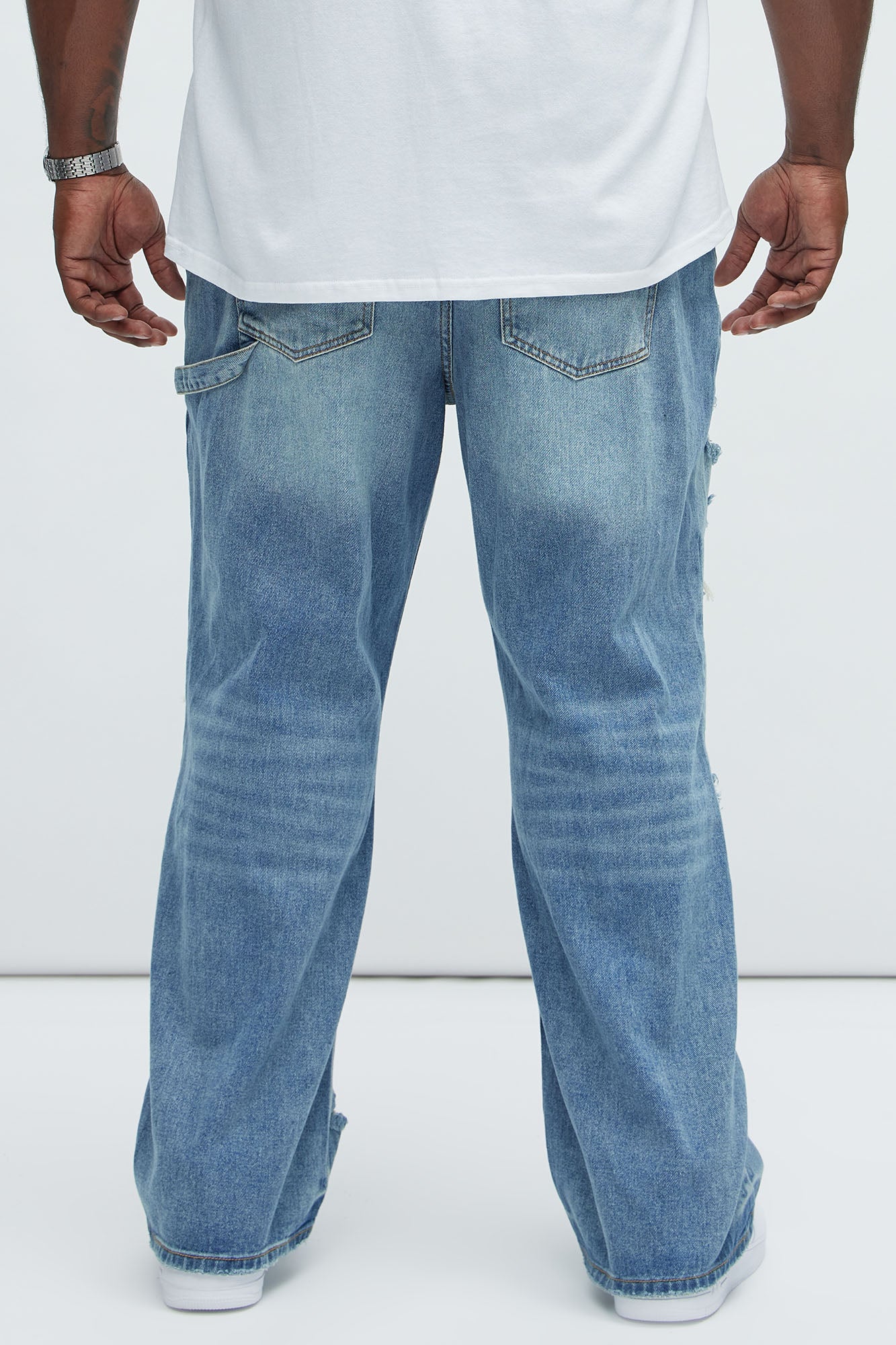 Bore Distressed Carpenter Straight Jeans - Blue Wash - Image 8
