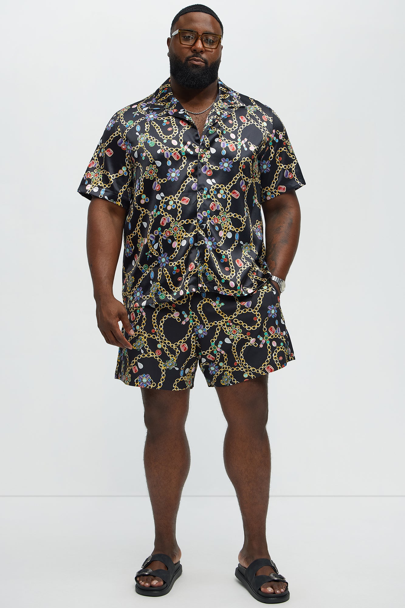 Tidal Jewel Printed Cuban Collar Button Up Shirt - Black/combo - Image 6