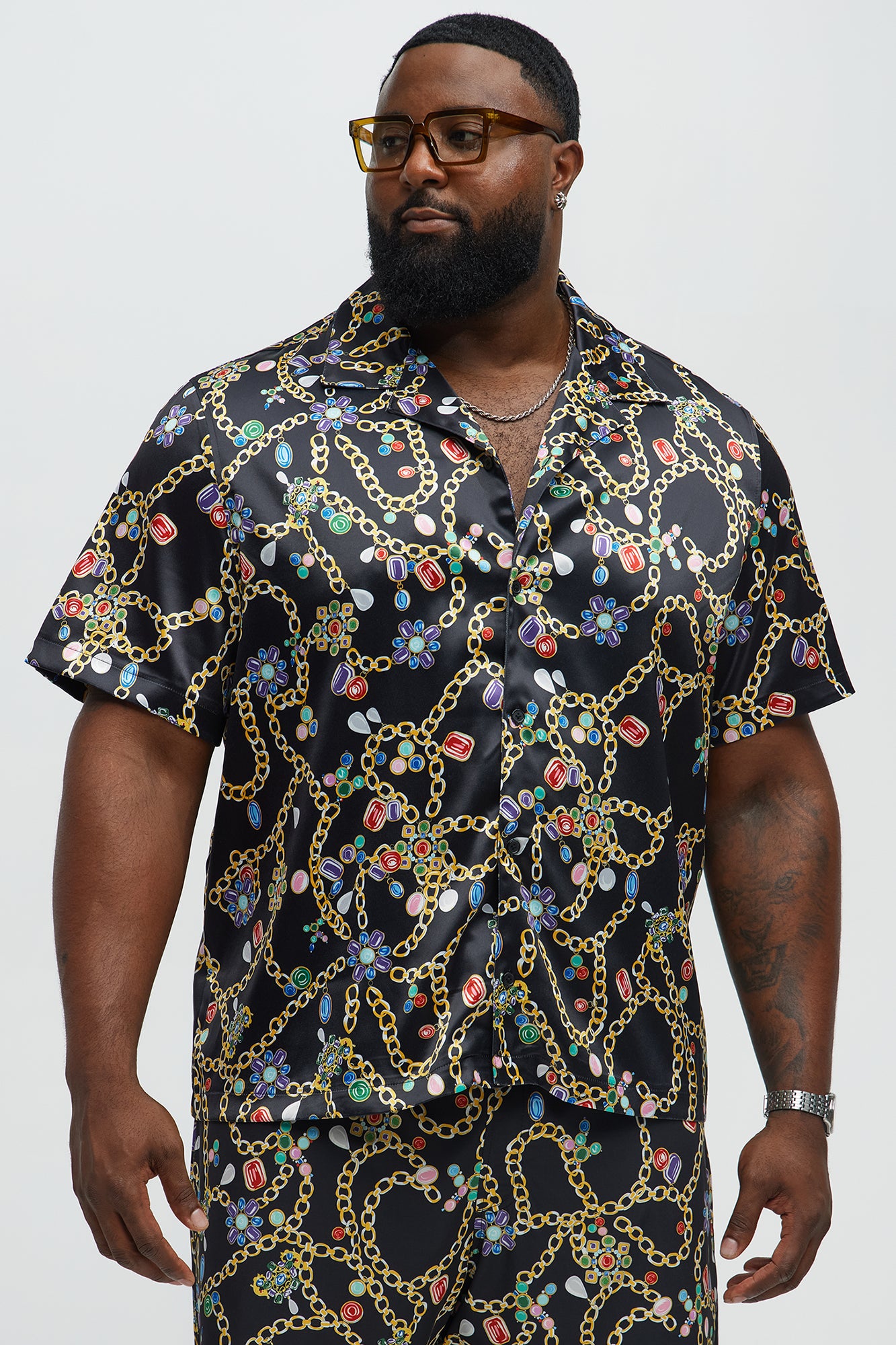 Tidal Jewel Printed Cuban Collar Button Up Shirt - Black/combo - Image 5
