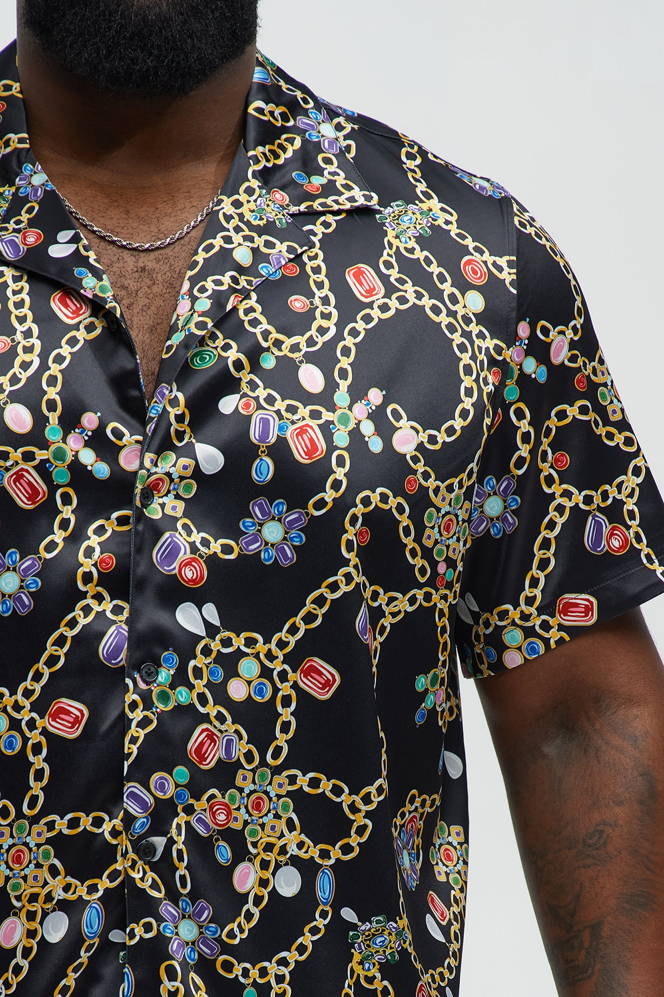 Tidal Jewel Printed Cuban Collar Button Up Shirt - Black/combo - Image 7