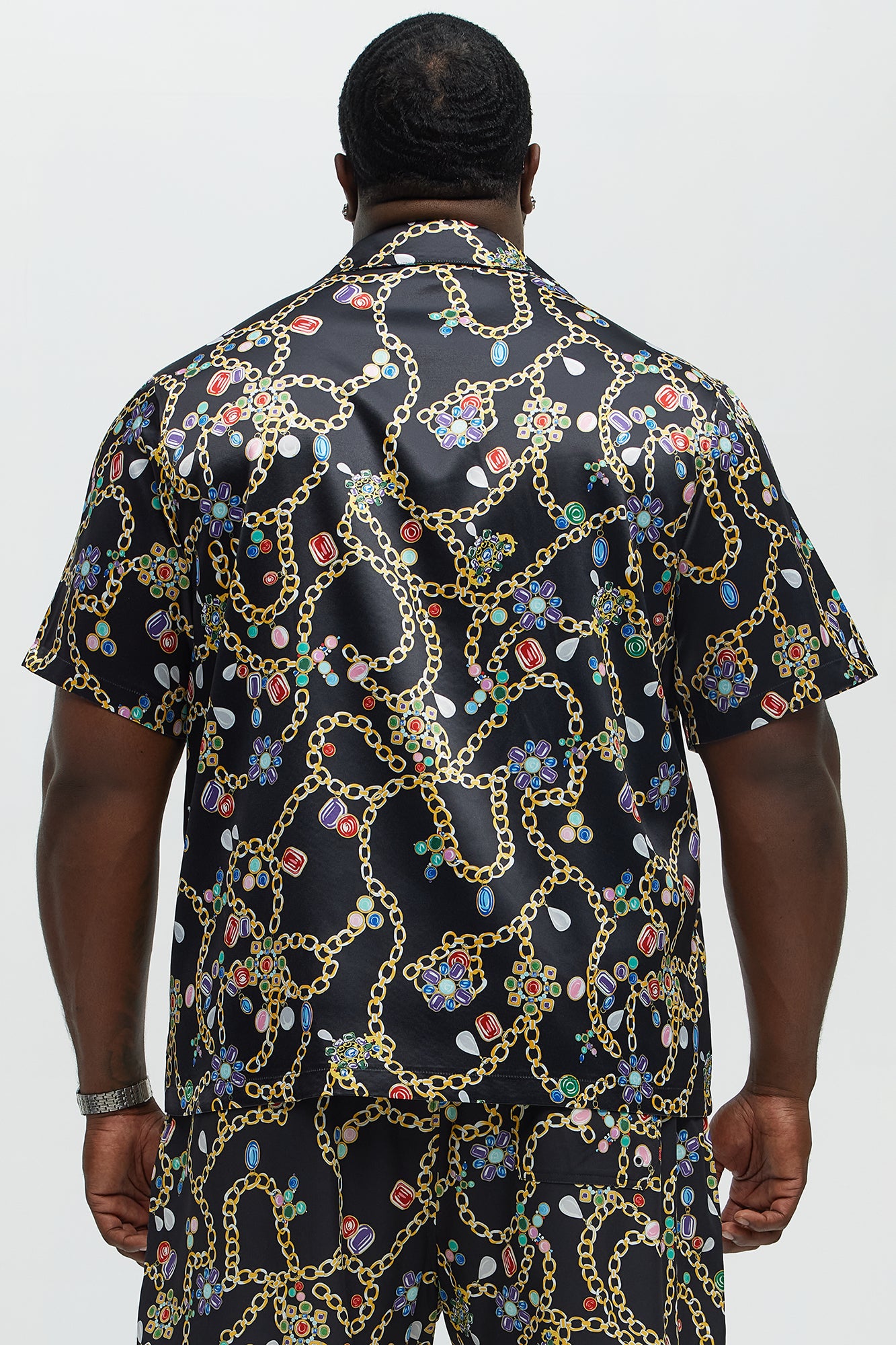 Tidal Jewel Printed Cuban Collar Button Up Shirt - Black/combo - Image 8