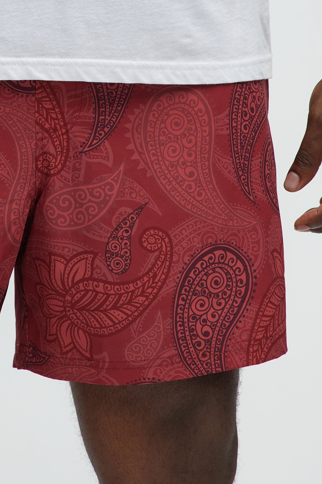 Retro Paisley Printed Swim Classic Trunk - Burgundy - Image 7