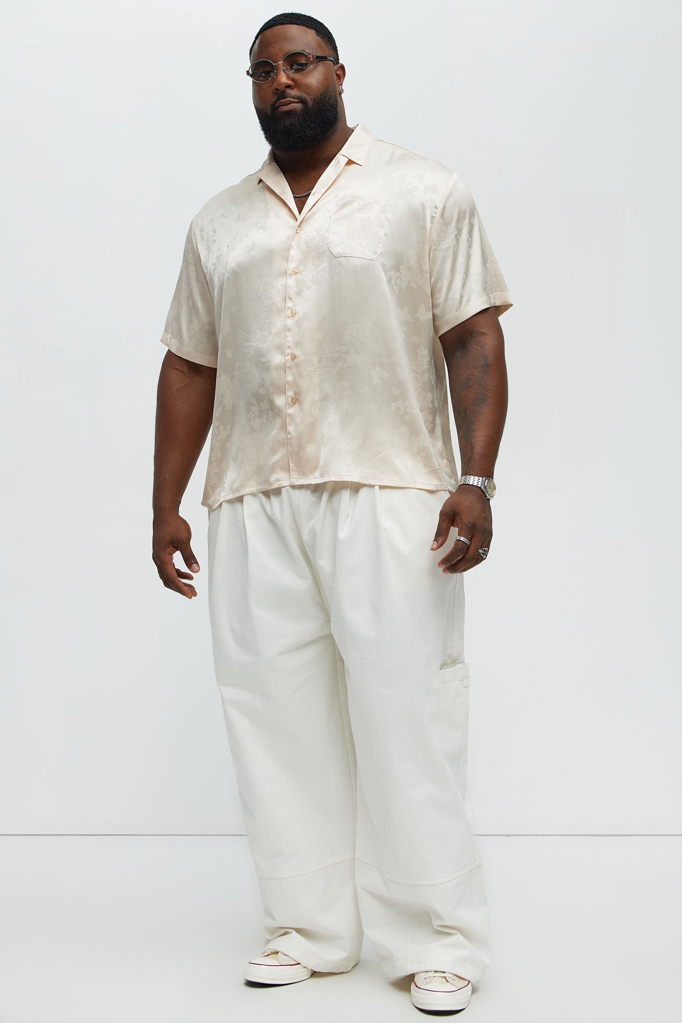 Satin Butterflies Short Sleeve Button Up Shirt - Ivory - Image 8