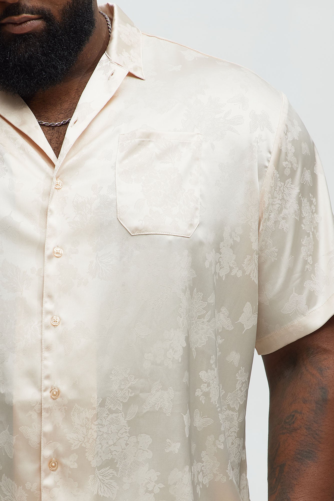 Satin Butterflies Short Sleeve Button Up Shirt - Ivory - Image 9