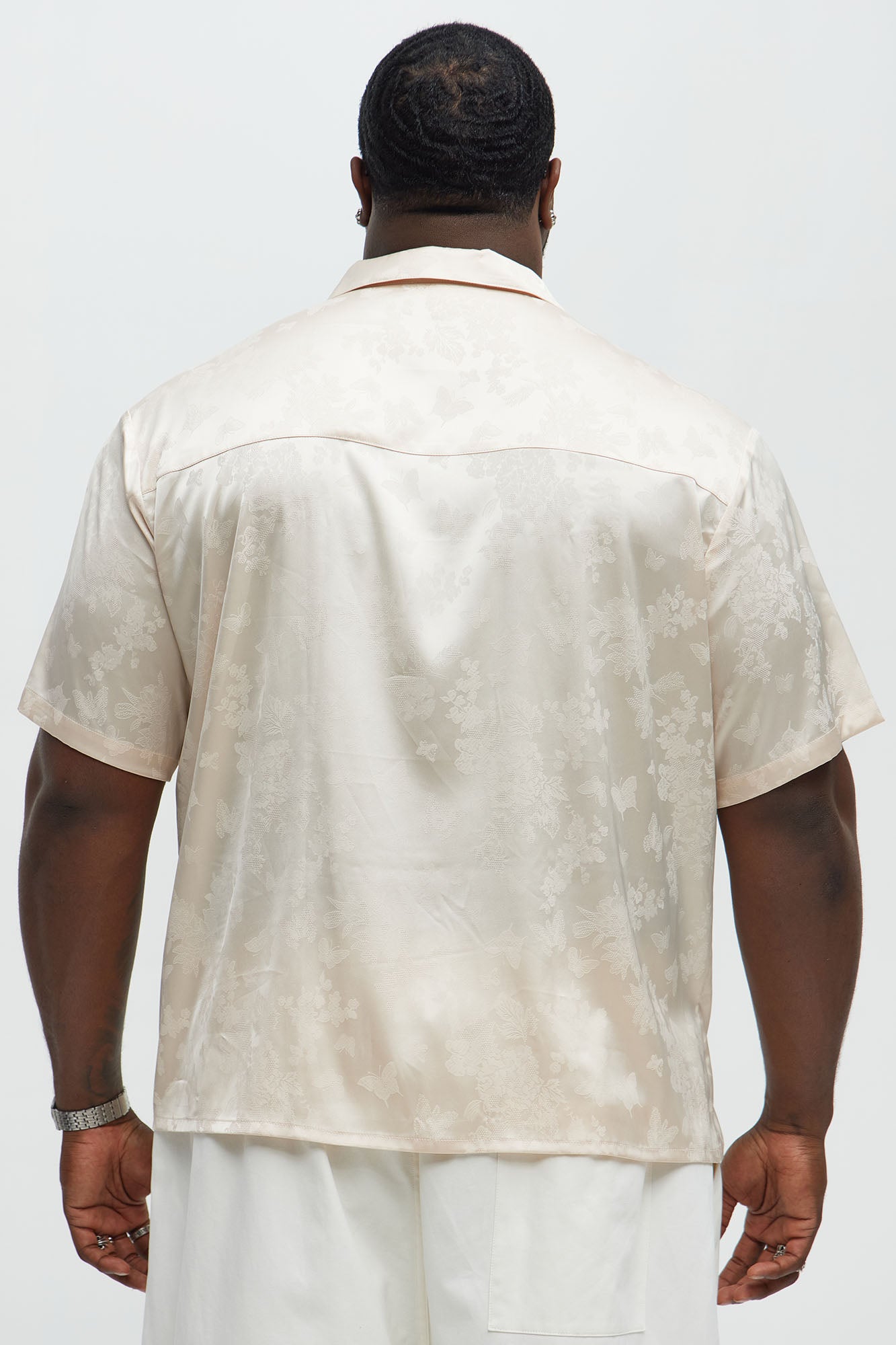 Satin Butterflies Short Sleeve Button Up Shirt - Ivory - Image 10