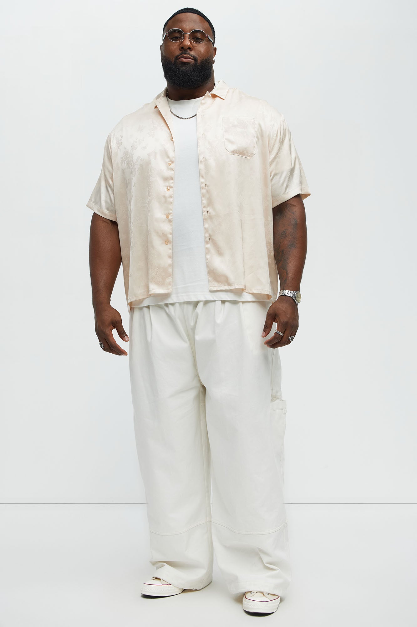 Satin Butterflies Short Sleeve Button Up Shirt - Ivory - Image 6