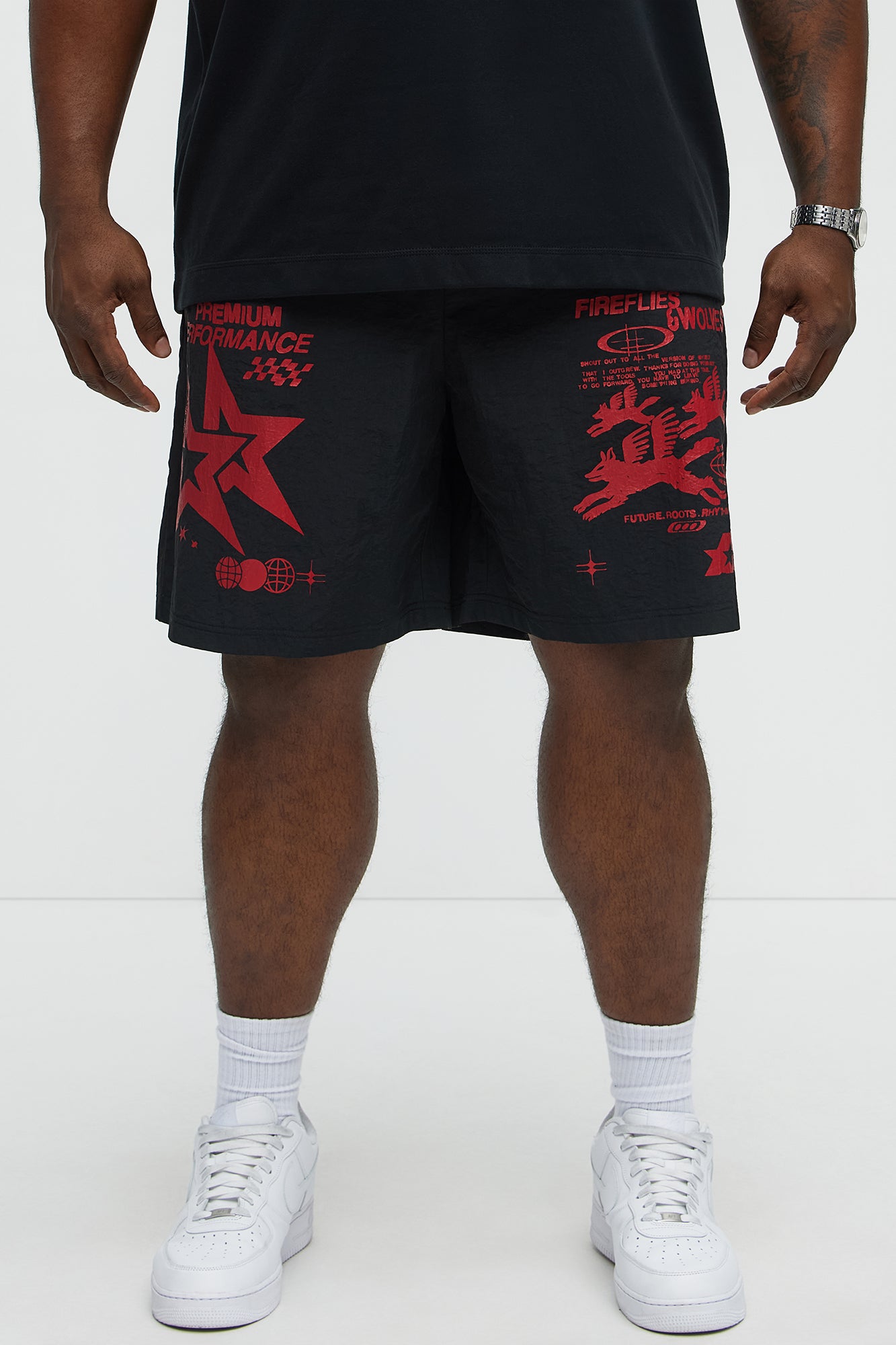 Fireflies And Wolves Graphic Relaxed Shorts - Black/combo - Image 5