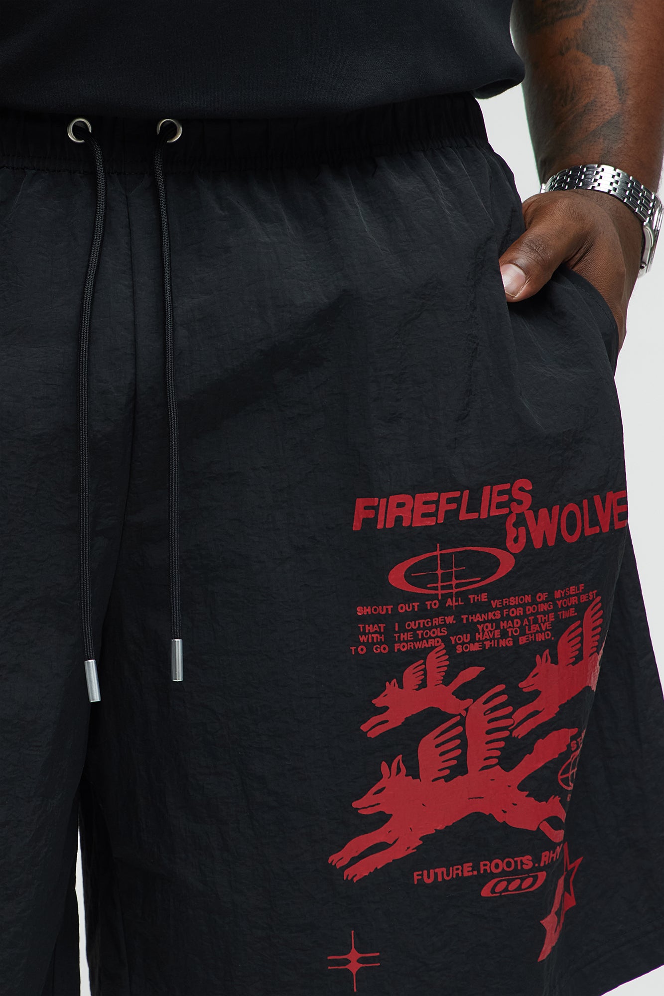 Fireflies And Wolves Graphic Relaxed Shorts - Black/combo - Image 8