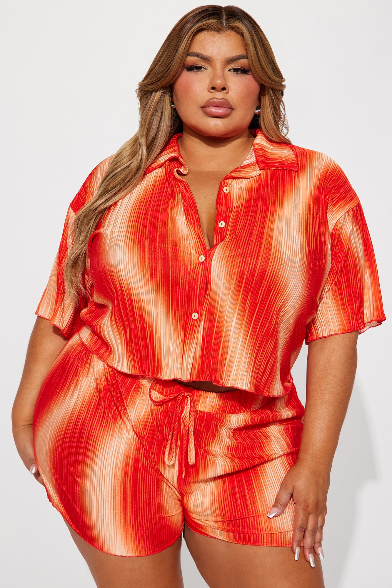 Adella Plisse Short Set - Orange - Image 5