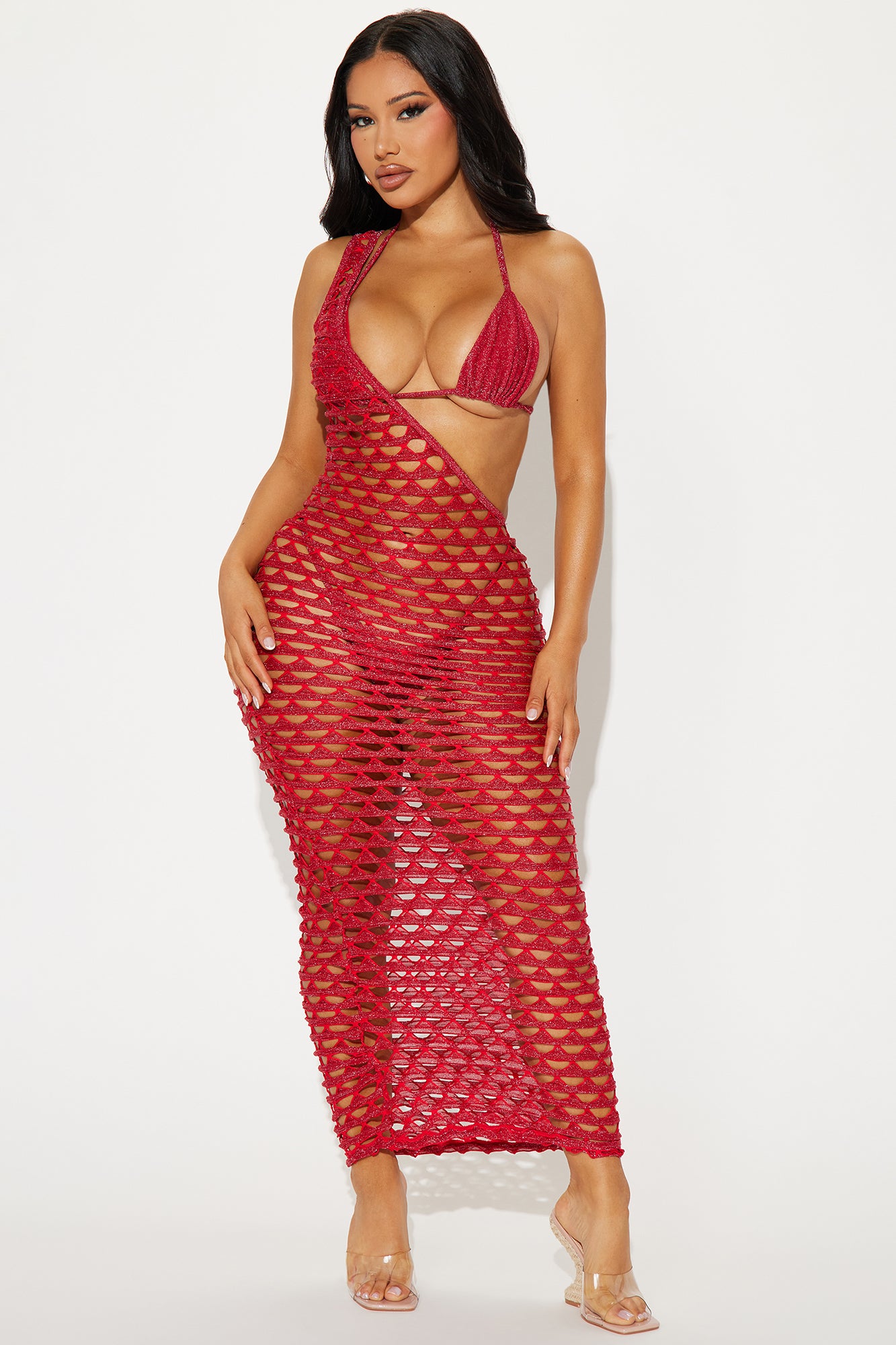 Summer Glow Shimmer 3 Piece Bikini Set - Red - Image 3