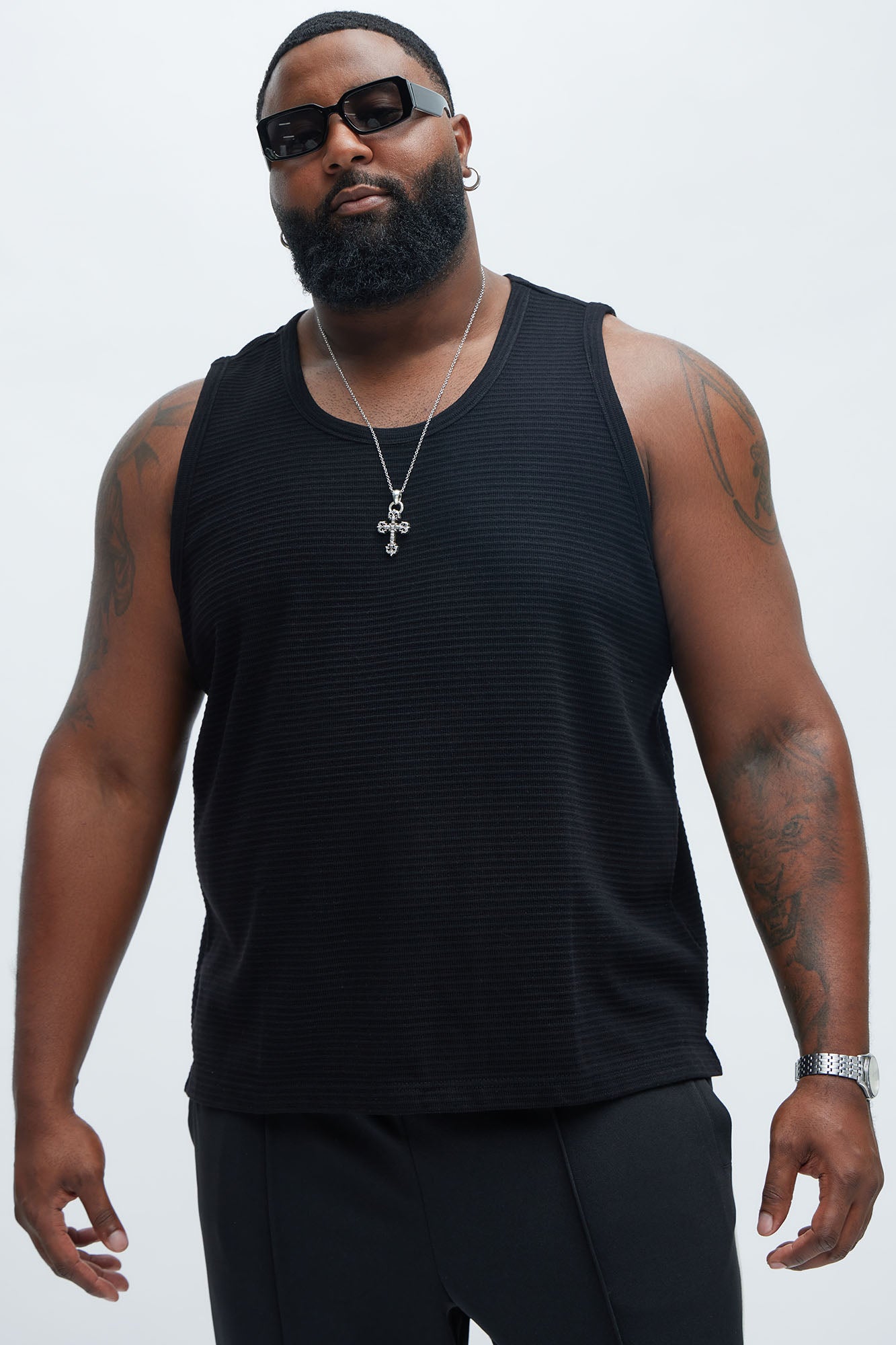 Athens Rib Textured Relaxed Tank - Black - Image 6