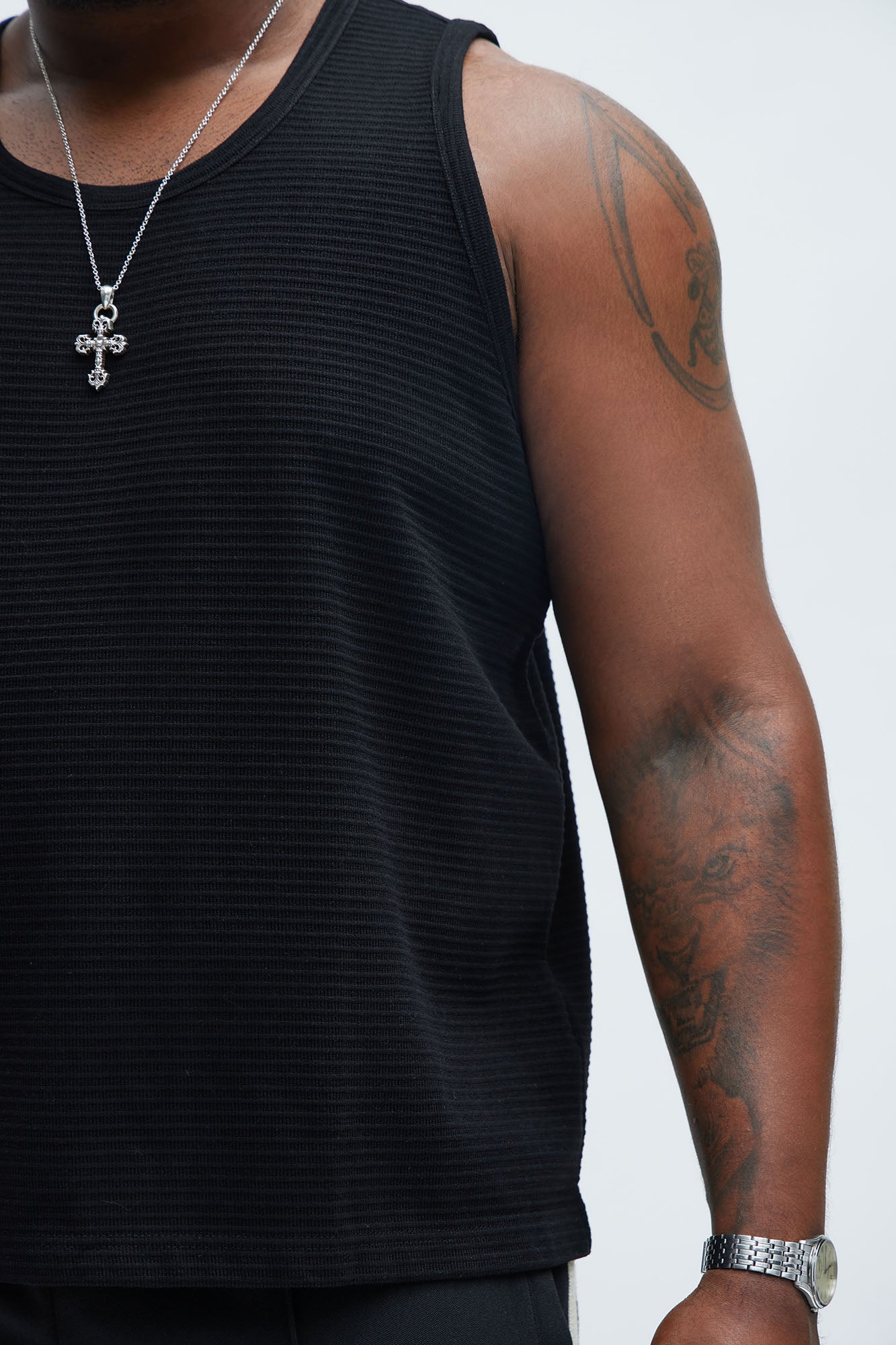 Athens Rib Textured Relaxed Tank - Black - Image 7