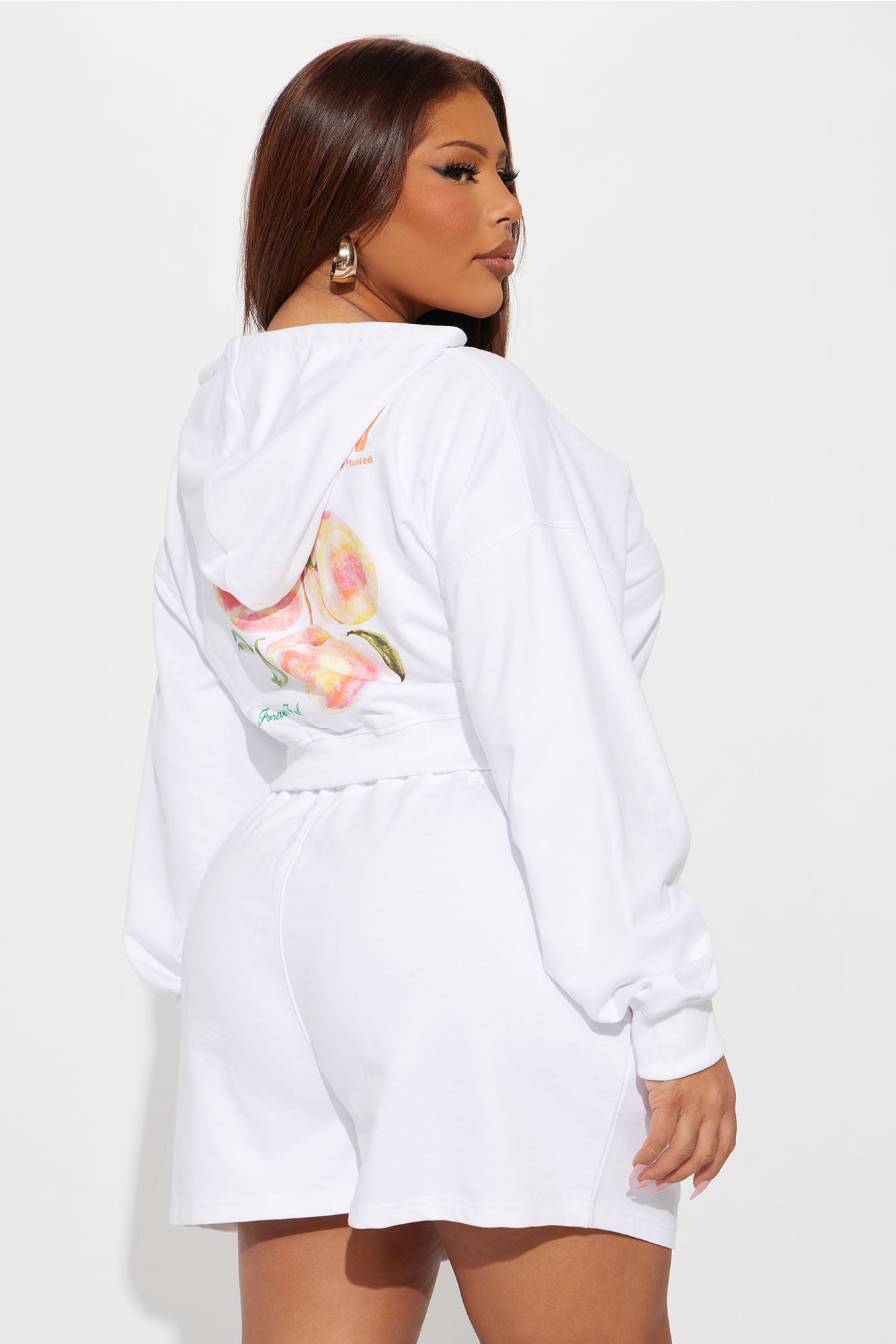 Stay Juicy French Terry Hoodie Zip Up Short Set - White/combo - Image 9