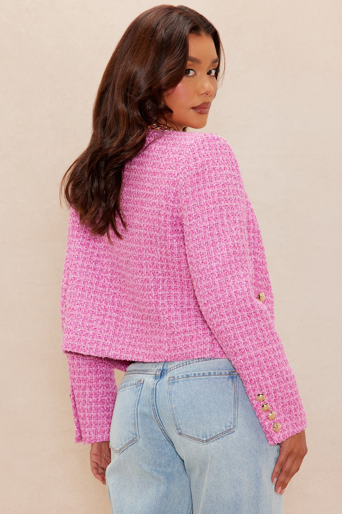 Tori Chain Tweed Jacket - Pink - Image 4
