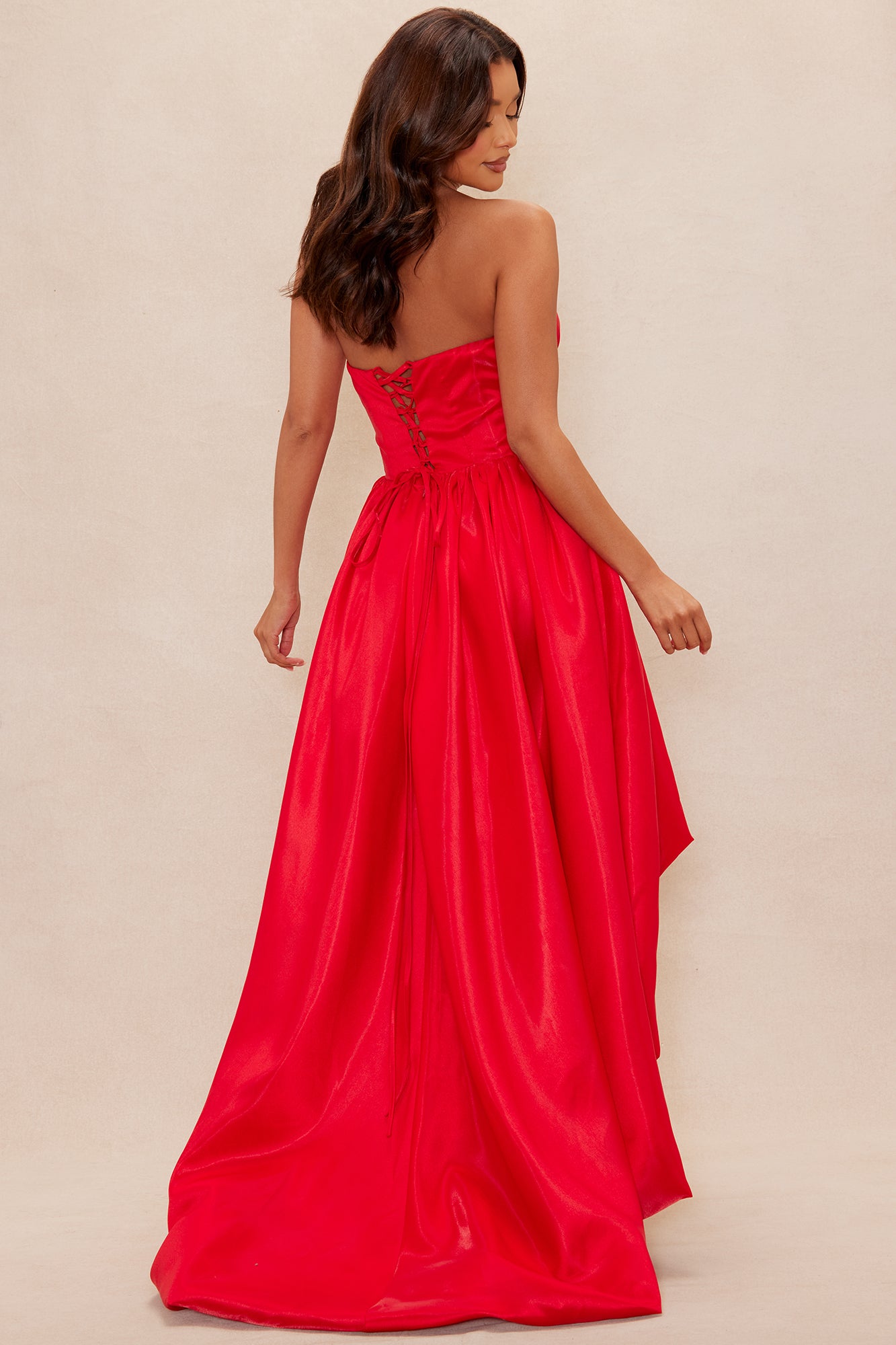 Milan High Low Taffeta Gown   - Red - Image 4