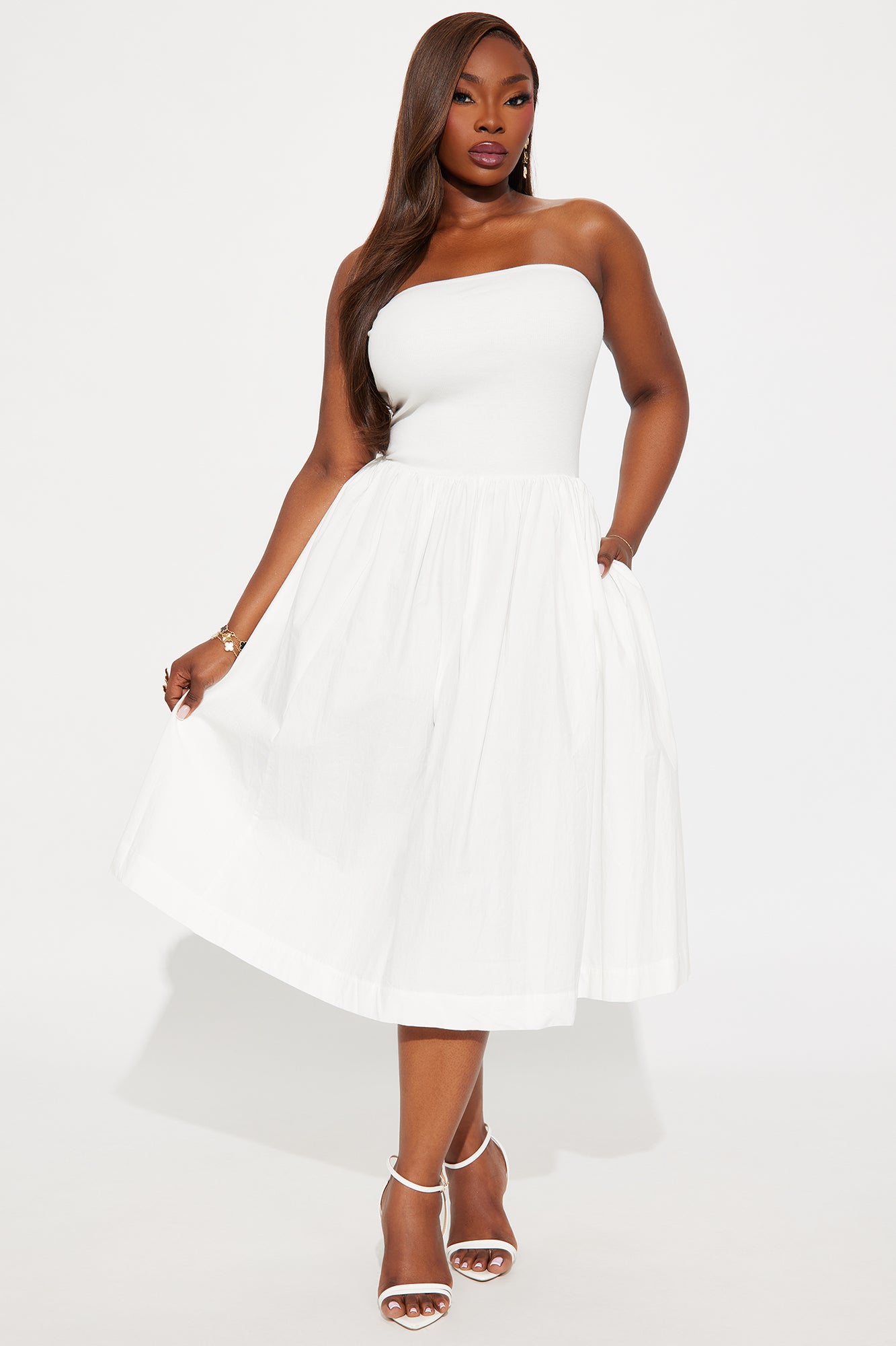 Lula Poplin Strapless Midi Dress - White - Image 4
