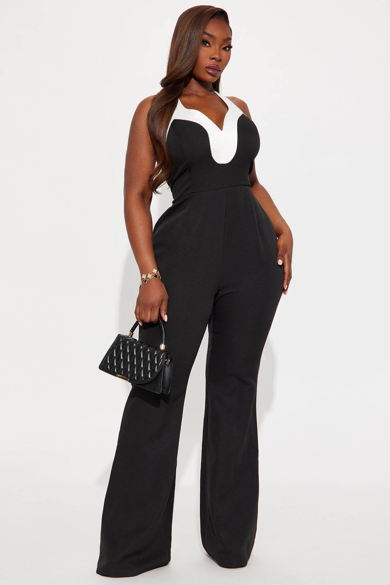 Giselle Flare Leg Jumpsuit - Black - Image 4