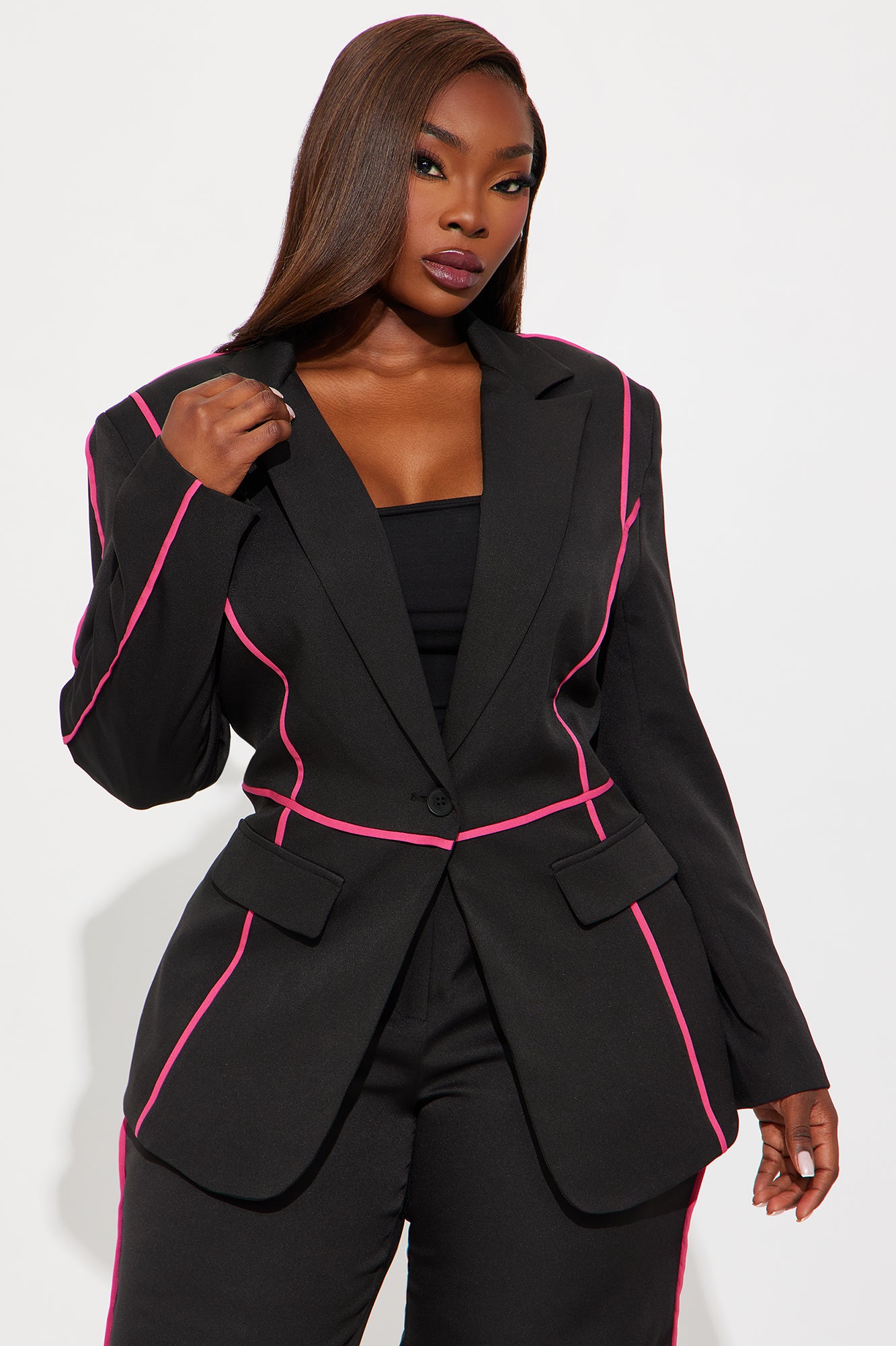 Miss Executive Blazer Pant Set - Black/Pink - Image 7
