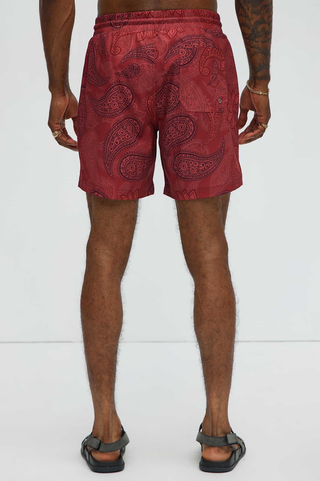Retro Paisley Printed Swim Classic Trunk - Burgundy - Image 4