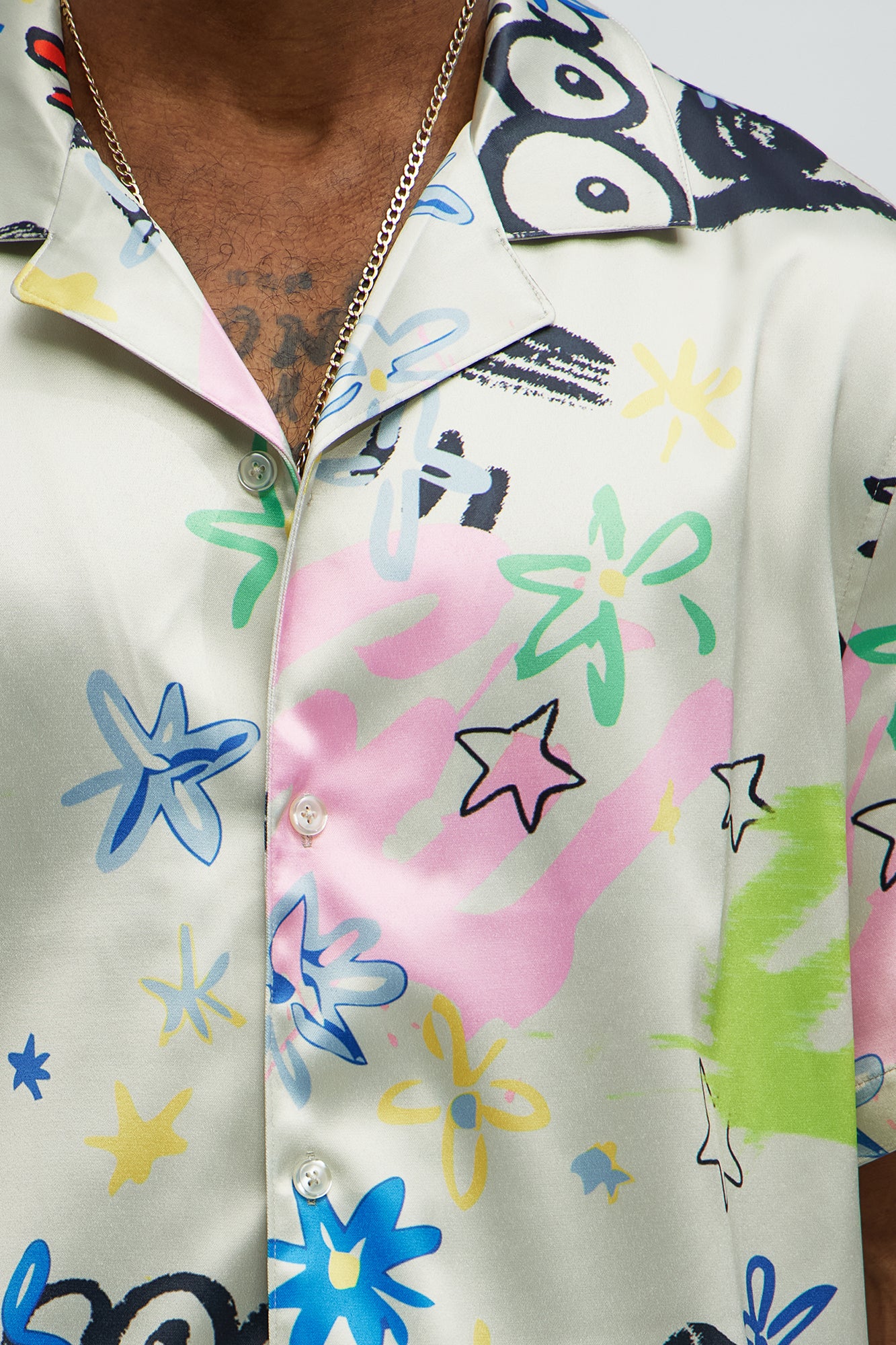 Graffiti Bloom Cuban Collar Button Up Shirt - Multi Color - Image 3
