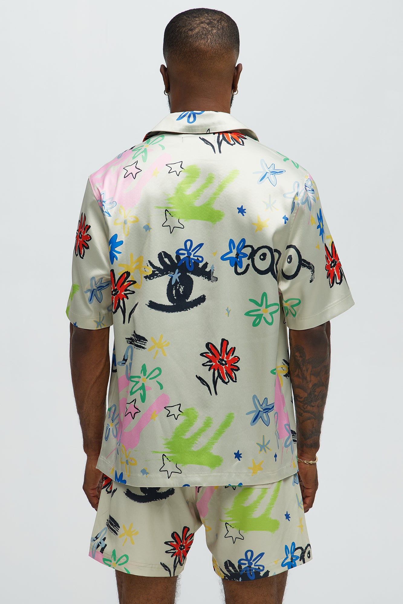 Graffiti Bloom Cuban Collar Button Up Shirt - Multi Color - Image 4
