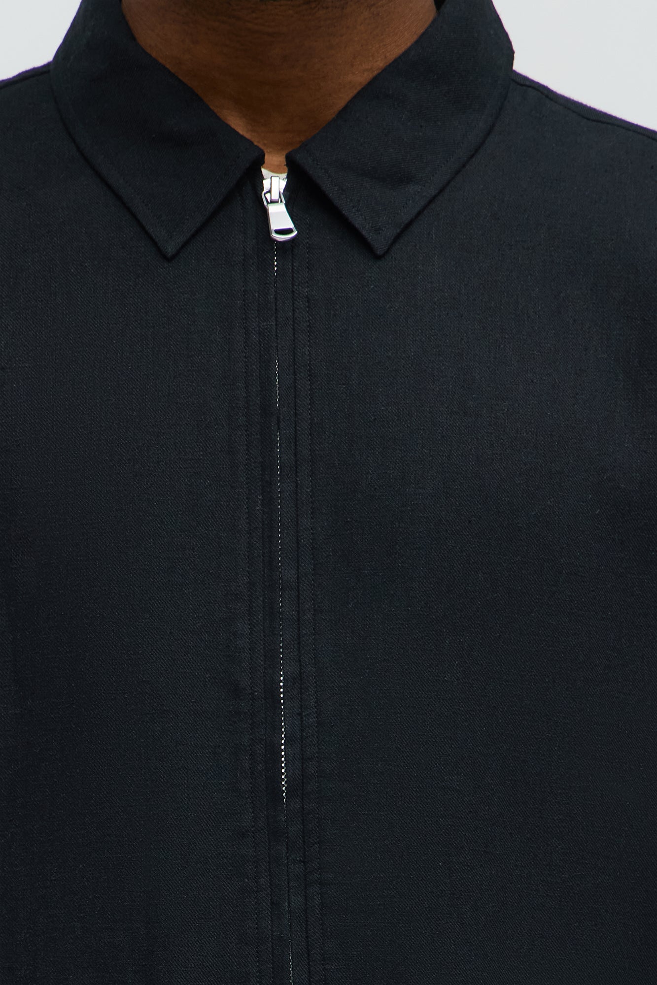 Bahamas Linen Zip Collar Jacket - Black - Image 3