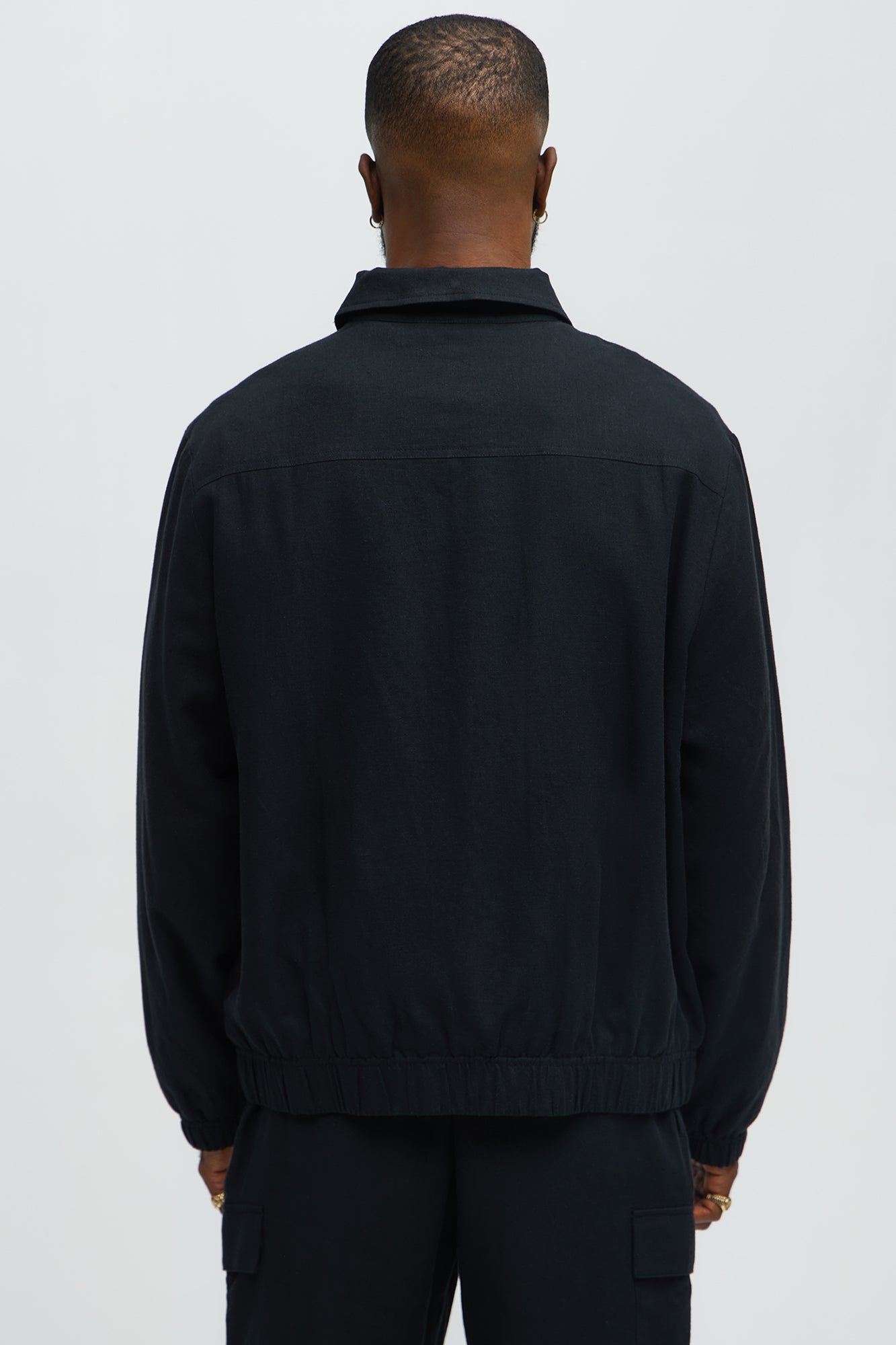 Bahamas Linen Zip Collar Jacket - Black - Image 4