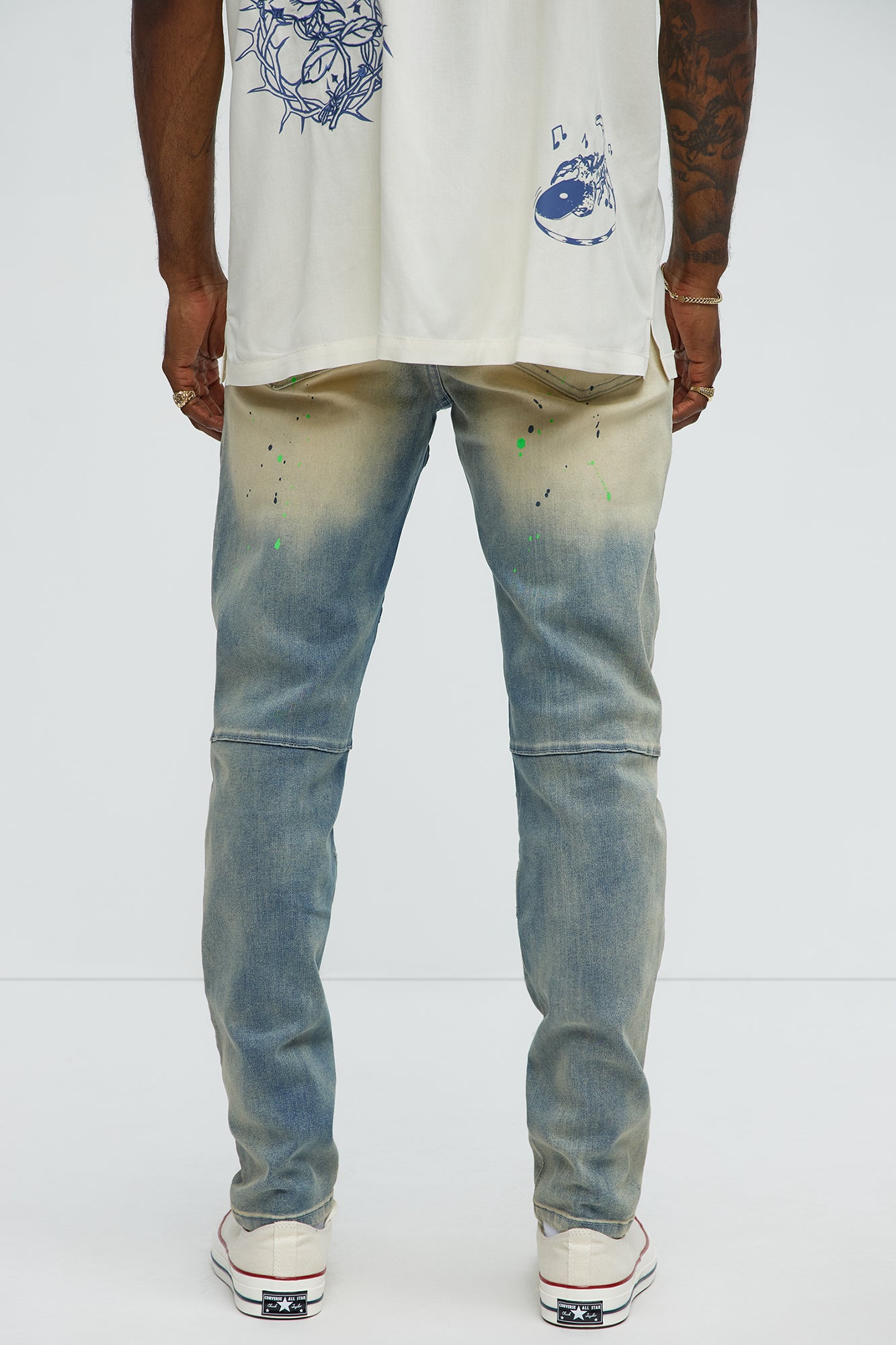 Made It Paint Splatter Skinny Jeans - Light Blue Wash - Image 4