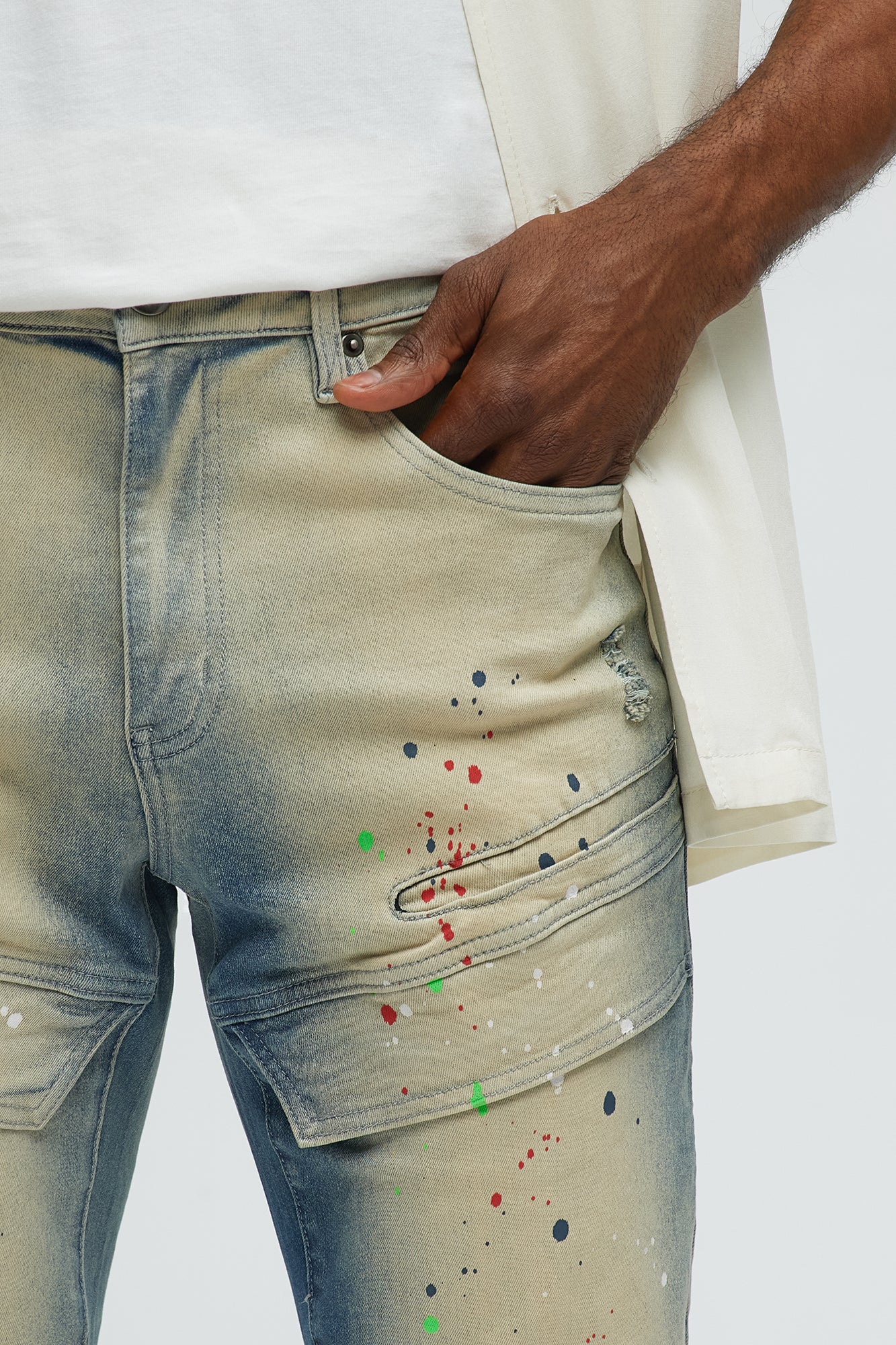 Made It Paint Splatter Skinny Jeans - Light Blue Wash - Image 3