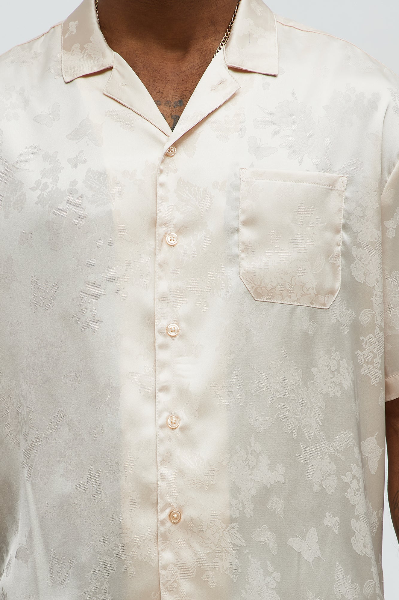 Satin Butterflies Short Sleeve Button Up Shirt - Ivory - Image 3