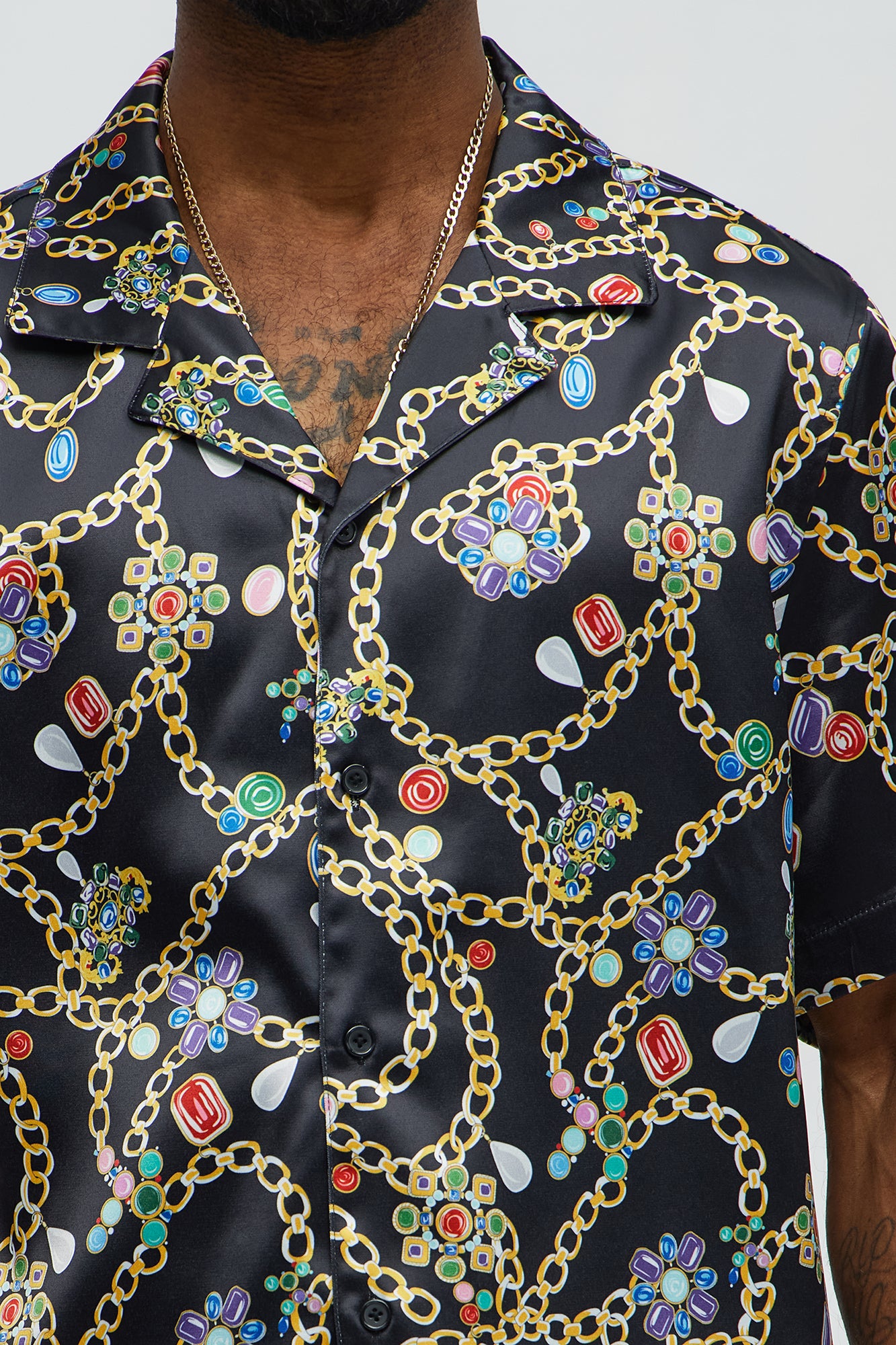 Tidal Jewel Printed Cuban Collar Button Up Shirt - Black/combo - Image 3