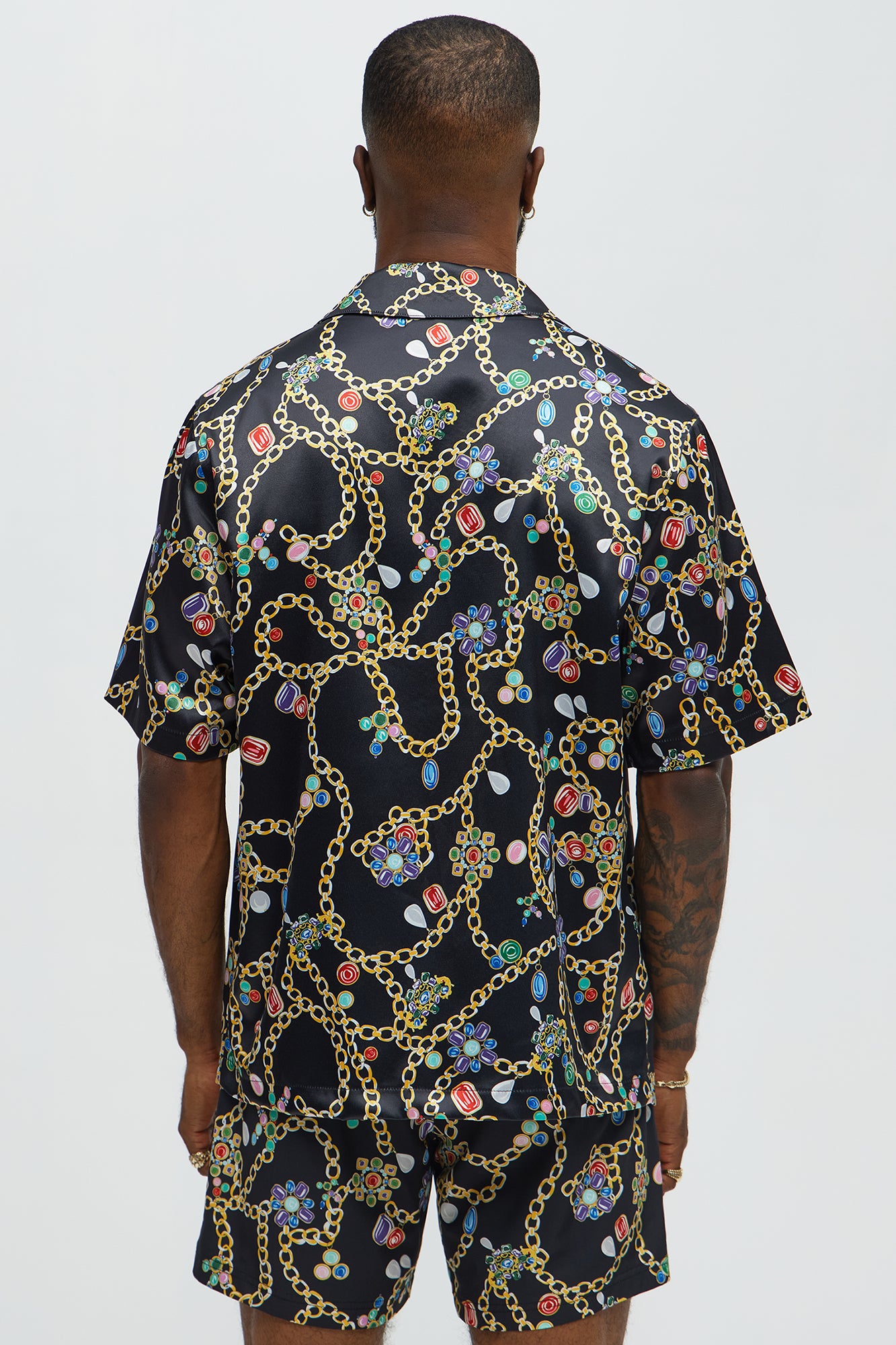 Tidal Jewel Printed Cuban Collar Button Up Shirt - Black/combo - Image 4