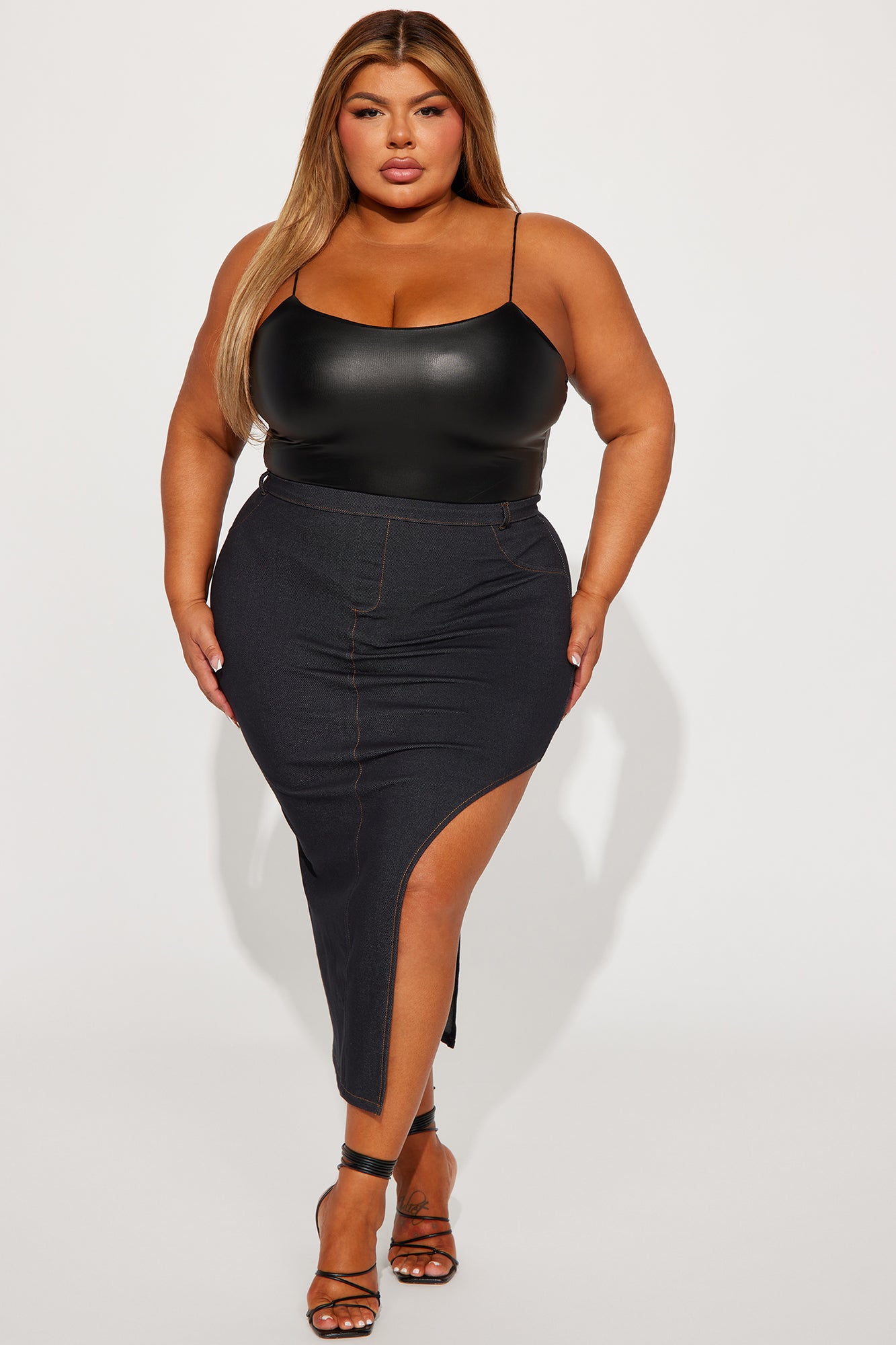 Feel Myself High Slit Maxi Skirt - Dark Wash - Image 4