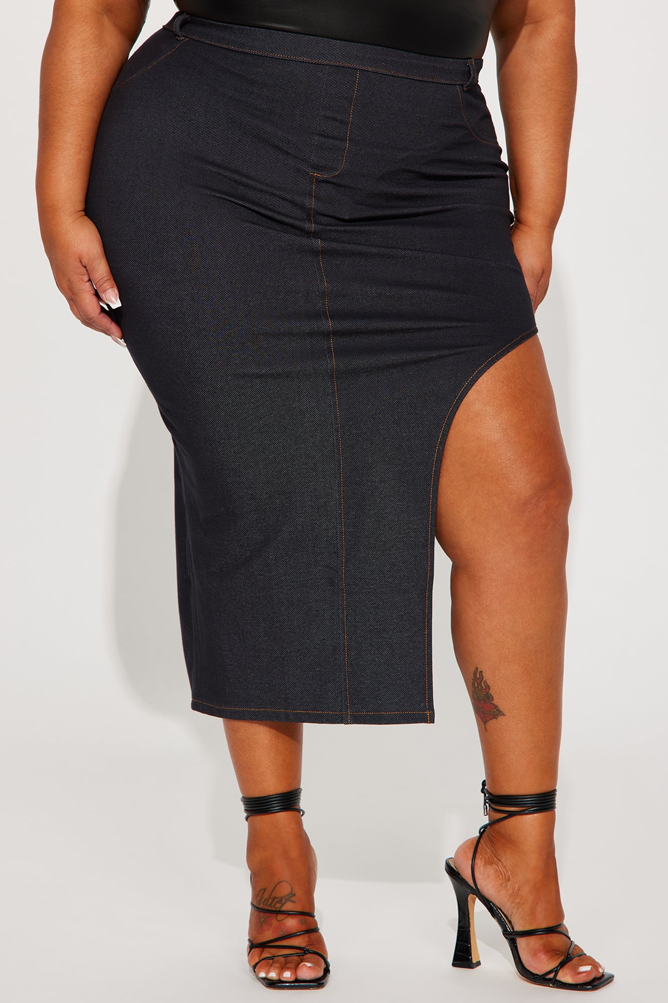 Feel Myself High Slit Maxi Skirt - Dark Wash - Image 5